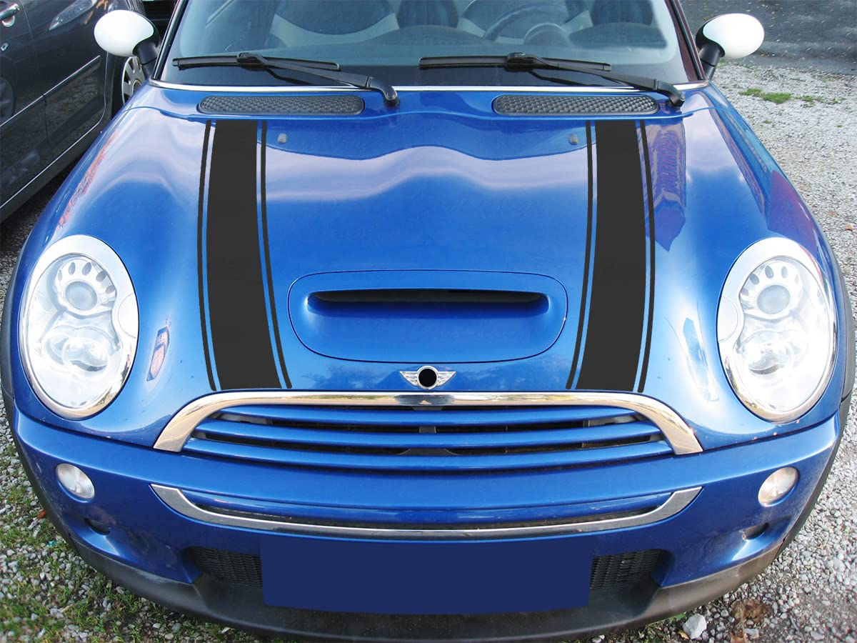 Streifen Stripes Aufkleber Motorhaube für R52 R53 S-Modell Mini Cooper (Mattschwarz, Design 2) von SB CarDesign