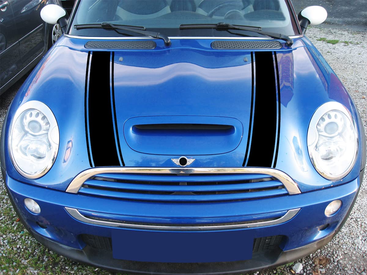 Streifen Stripes Aufkleber Motorhaube für R52 R53 S-Modell Mini Cooper (Schwarz, Design 2) von SB CarDesign