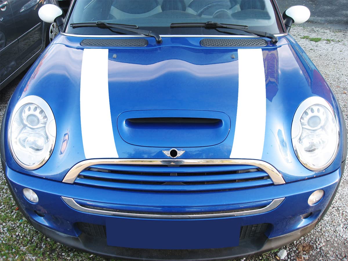 Streifen Stripes Aufkleber Motorhaube für R52 R53 S-Modell Mini Cooper (Weiss, Design 1) von SB CarDesign