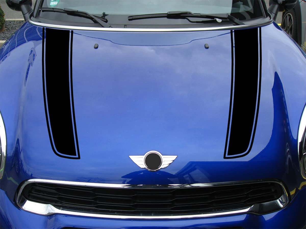 Streifen Stripes Aufkleber Motorhaube für R60 Countryman R61 Paceman Mini Cooper (Schwarz, Design 2) von SB CarDesign