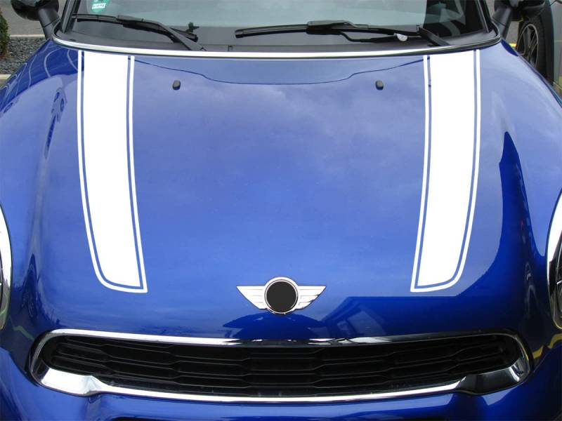 Streifen Stripes Aufkleber Motorhaube für R60 Countryman R61 Paceman Mini Cooper (Weiss, Design 2) von SB CarDesign