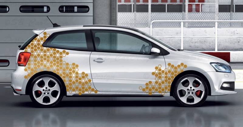 Waben Set Aufkleber Hexagon Hexa Honeycomb für alle Autos Tuning (Gold metallic, Design 1) von SB CarDesign