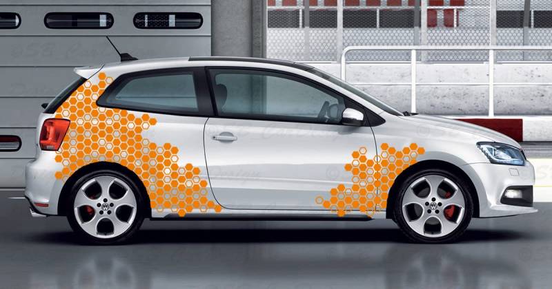 Waben Set Aufkleber Hexagon Hexa Honeycomb für alle Autos Tuning (Orange, Design 1) von SB CarDesign