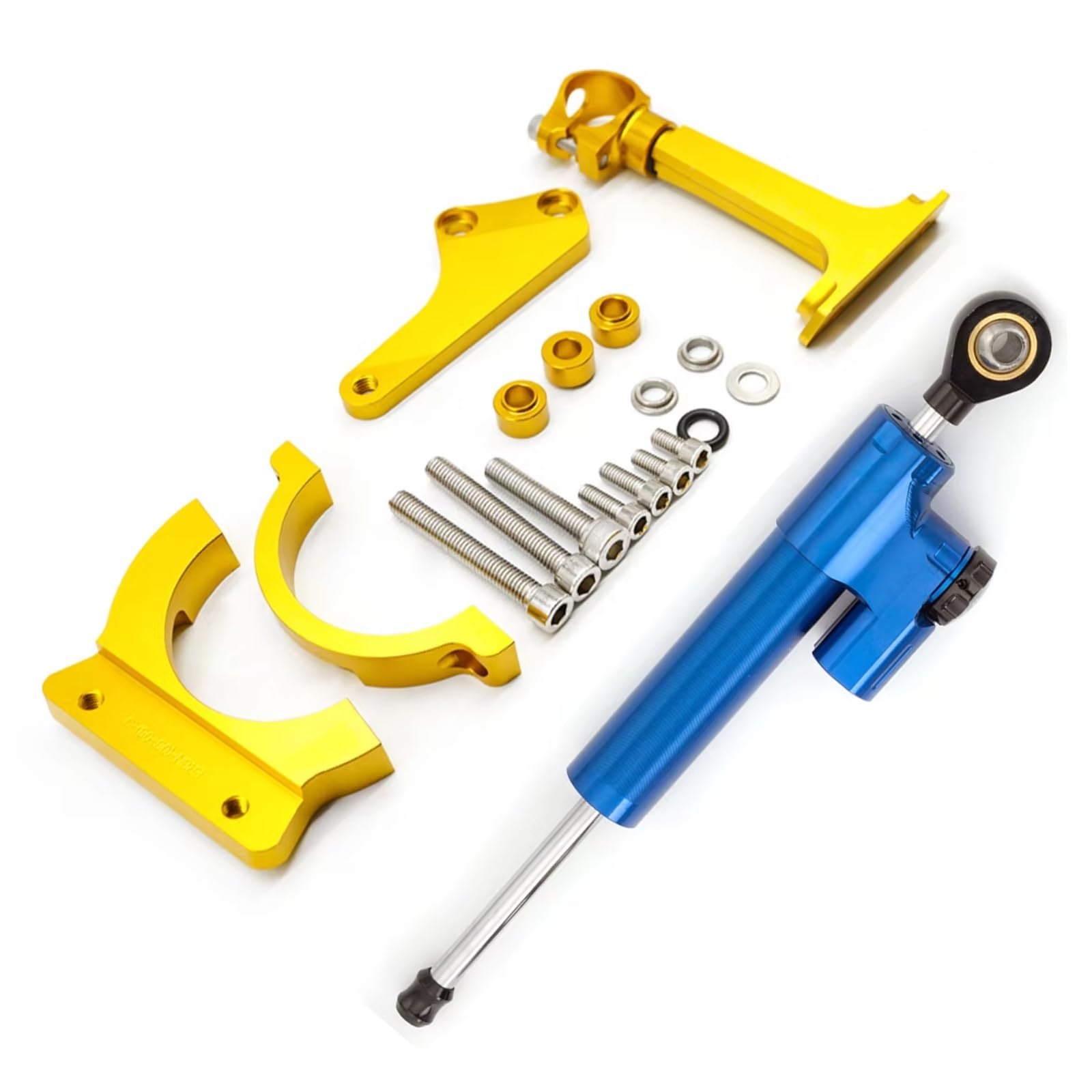 SBBLINWU Motorrad Lenkungsdämpfer Für ER6N Für ER6F Für Ninja 650R 2006-2008 2007 Motorrad Lenkung Dämpfer Stabilisieren Halterung Unterstützung Montage Kit(Yellow-Blue) von SBBLINWU