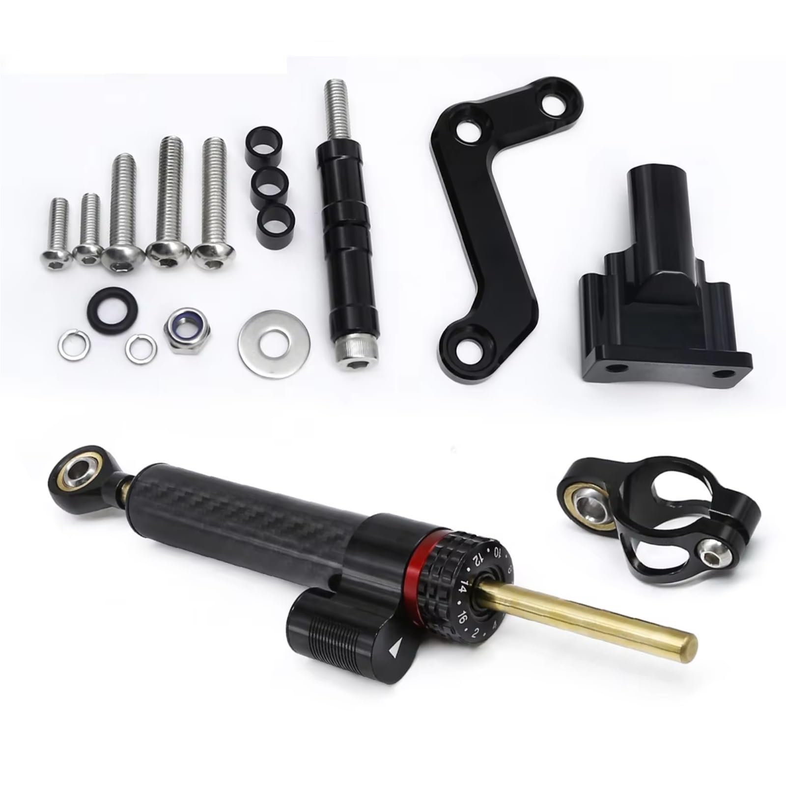 SBBLINWU Motorrad Lenkungsdämpfer Für MT-03 Für MT 03 2020-2023 Universal Motorrad Stabilisator Halterung Montage Einstellbare Unterstützung CNC Lenker Stabilisator Kit(Black) von SBBLINWU