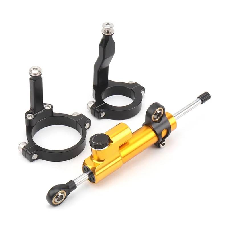 SBBLINWU Motorrad Lenkungsdämpfer Für ZX4R Für ZX-4R Für ZX4RR Für ZX-4RR Für ZX 4R 4RR 2023- Motorrad Stabilisierungshalterung Lenkungsdämpfer Montagesatz(Black-Yellow) von SBBLINWU