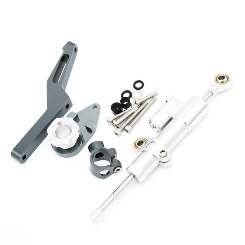 SBBLINWU Motorrad Lenkungsdämpfer Für ZX6R Für ZX6 R 2009-2025 Motorrad Lenkung Stabilisator Stoßdämpfer Halterung Unterstützung Linear Kit(Gray-Silver) von SBBLINWU