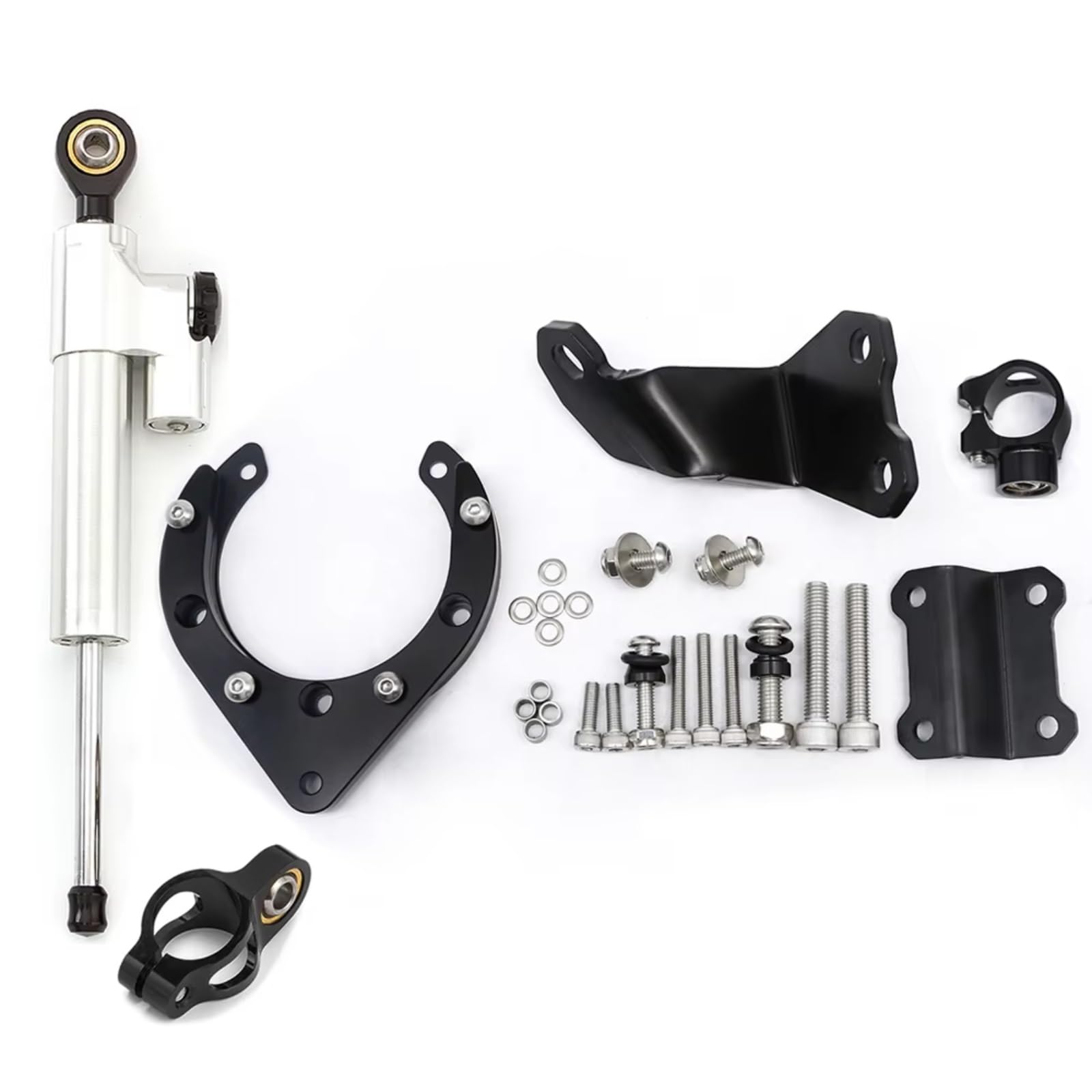 SBBLINWU Motorrad Lenkungsdämpfer Kompatibel Mit Yamaha Für MT 07 Für FZ 07 Für MT07 Für FZ07 2023 2022 2021 2020 Motorrad Lenkungsdämpfer Stabilisator Halterungs Montagesätze(Silver) von SBBLINWU