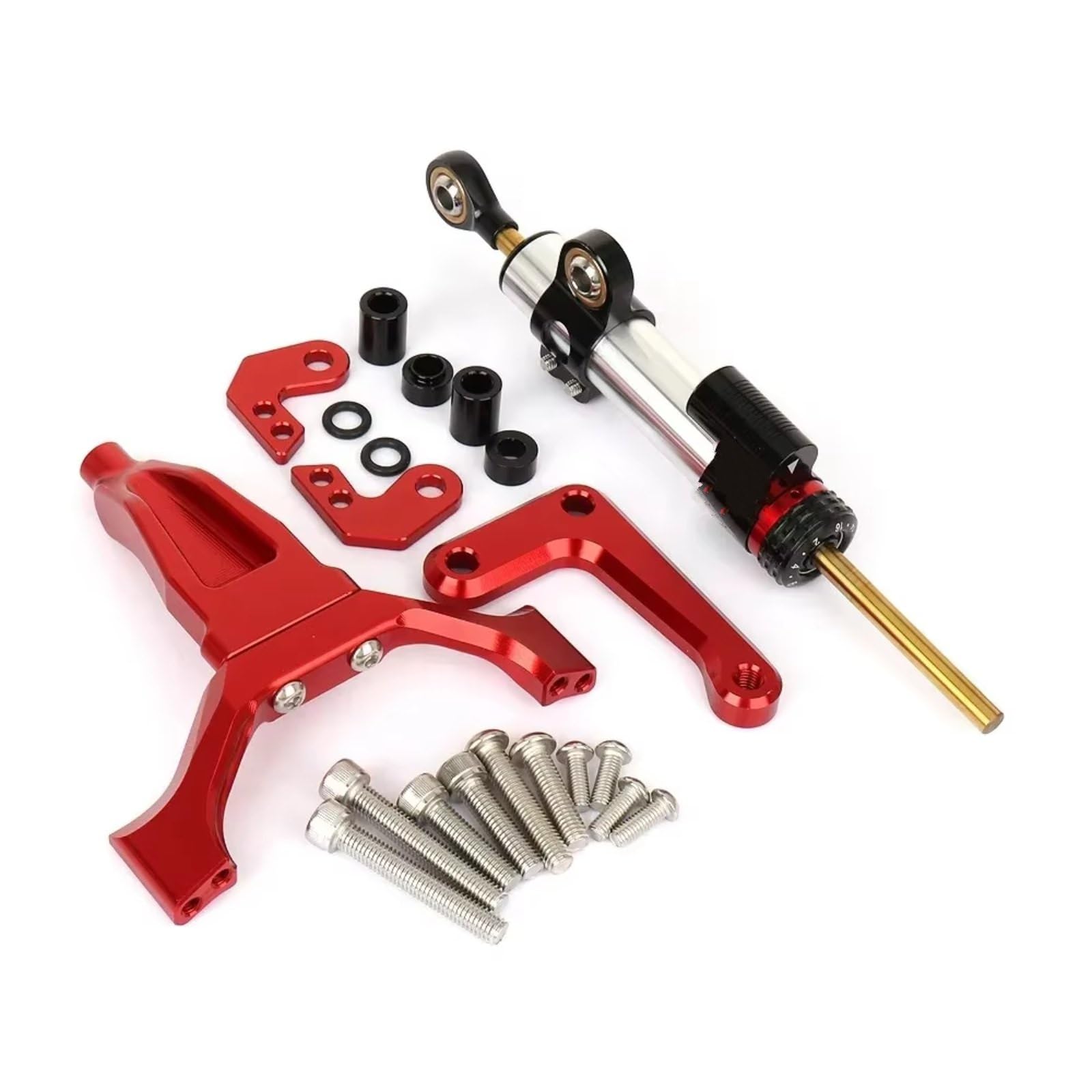 SBBLINWU Motorrad Lenkungsdämpfer Kompatibel Mit Yamaha Für MT-09 Für MT09 2024 2025 Motorrad Stabilisator Lenkungsdämpfer Montagehalterung Kit Dämpferzubehör(Silver-Red) von SBBLINWU