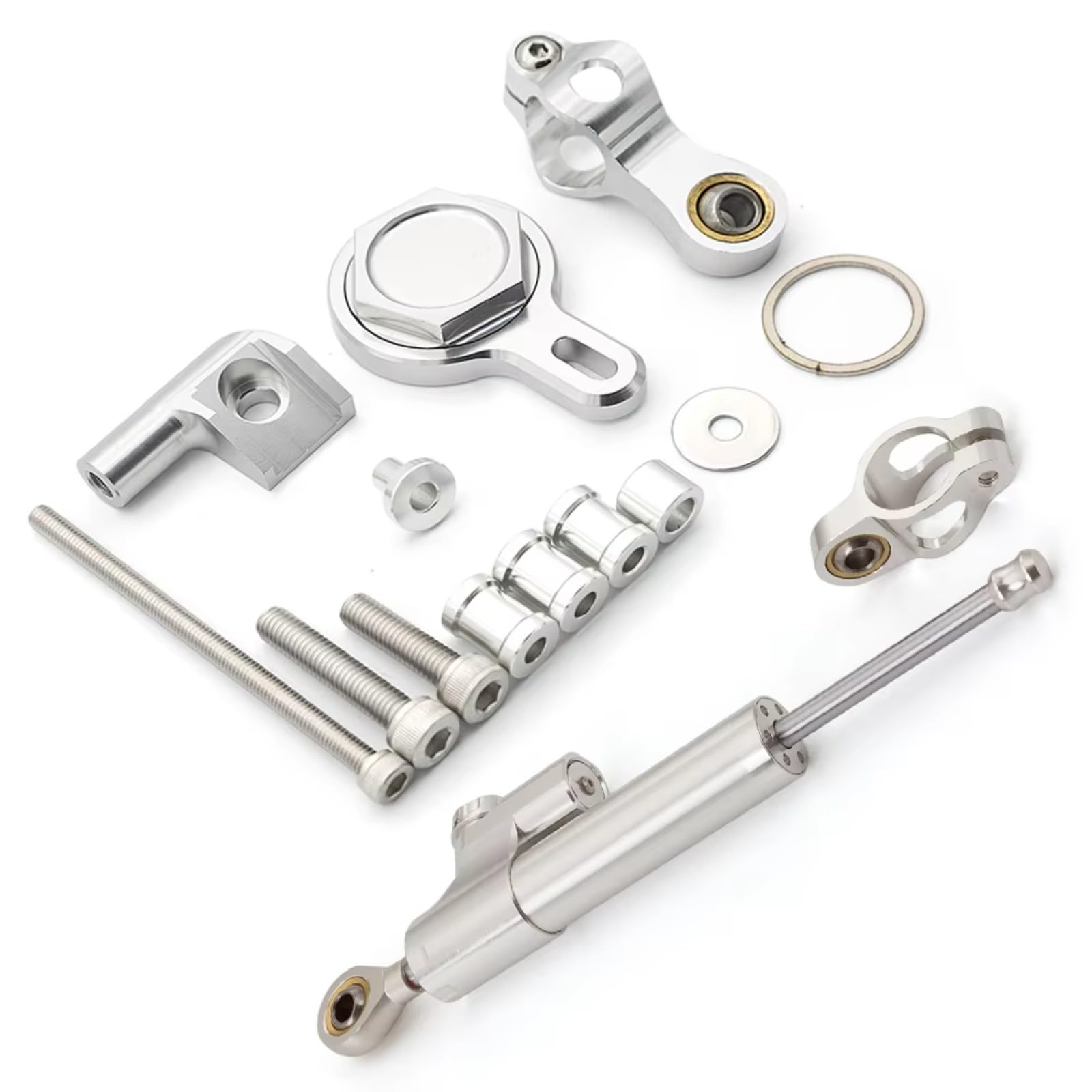 SBBLINWU Motorrad Lenkungsdämpfer Kompatibel Mit Yamaha Für YZF R1 1998–2001 1998 1999 2000 2001 Motorrad Lenkungsdämpfer Stabilisieren Lineare Halterung Stoßdämpfer Set(Silver) von SBBLINWU