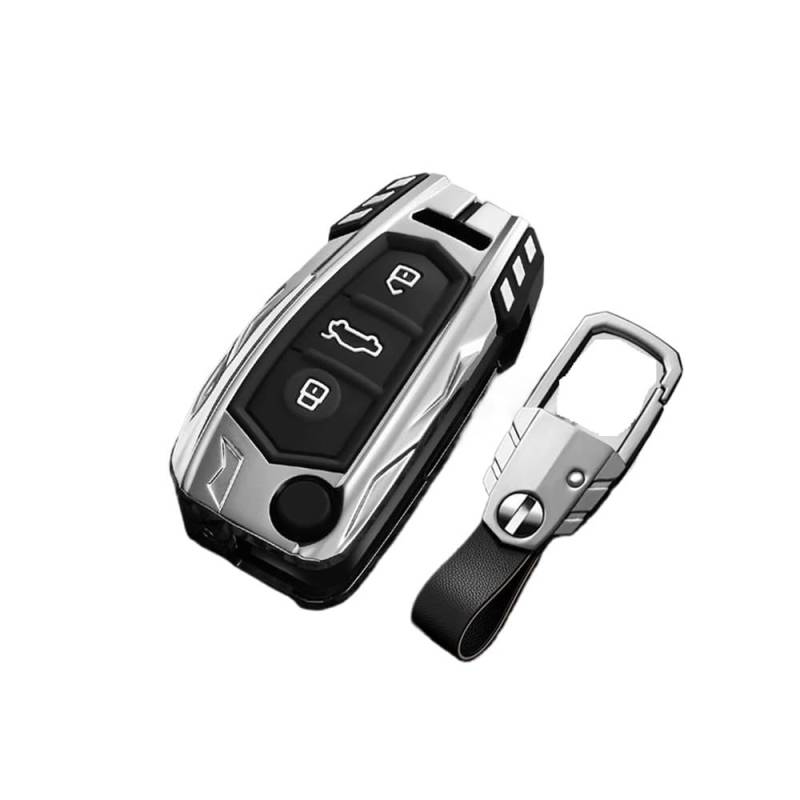 Autoschlüssel Hülle Für Audi A1 A3 A6 C5 C6 Q3 Q2 Q7 TT TTS R8 S3 S6 RS3 RS6 A4 Zinklegierung Silikon Autoschlüssel Hülle Cover Schlüsselanhänger Zubehör Autoschlüssel Schutzhülle(Silver buckle) von SBTRKT
