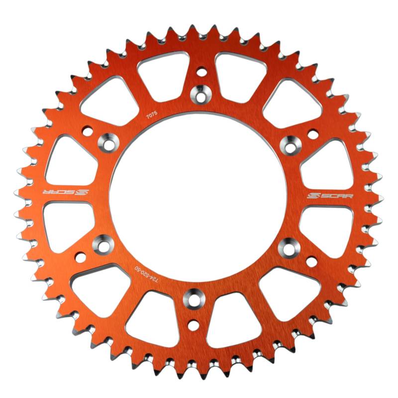 SCAR Aluminium Kettenrad kompatibel mit KTM SX/SXF/EXC/EXCF 125 150 250 300 350 450 500 93-23, Orange - 52 Zähne von SCAR