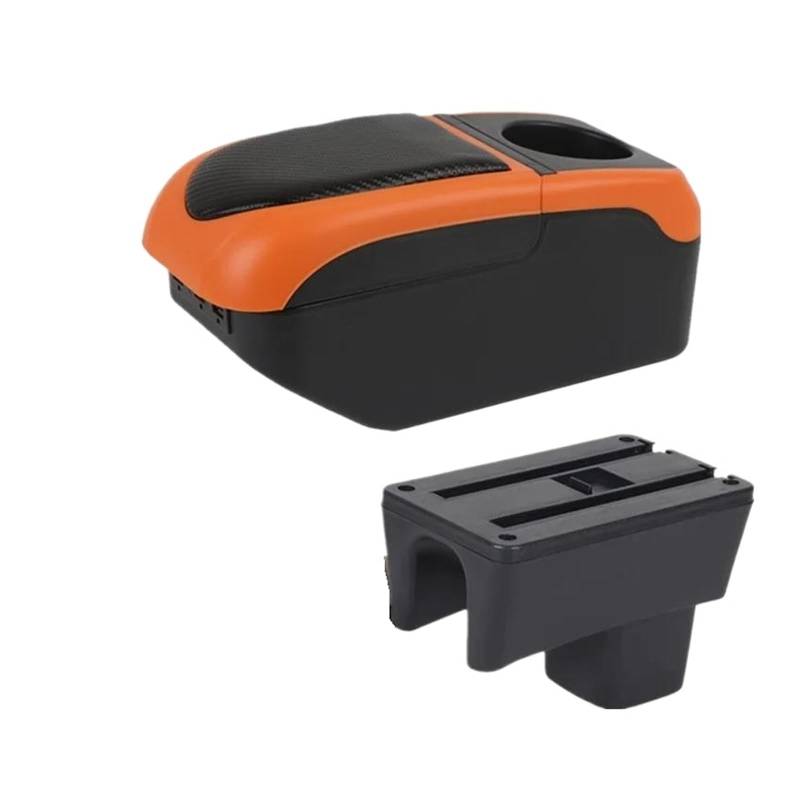 Für Suzuki Für Swift 2005-2024 Auto Armlehnenbox Autozubehör Innendetails Aufbewahrungsbox Nachrüstteile Auto Armlehnenbox(S1 schwarz-orange 6USB) von SCARXUSV