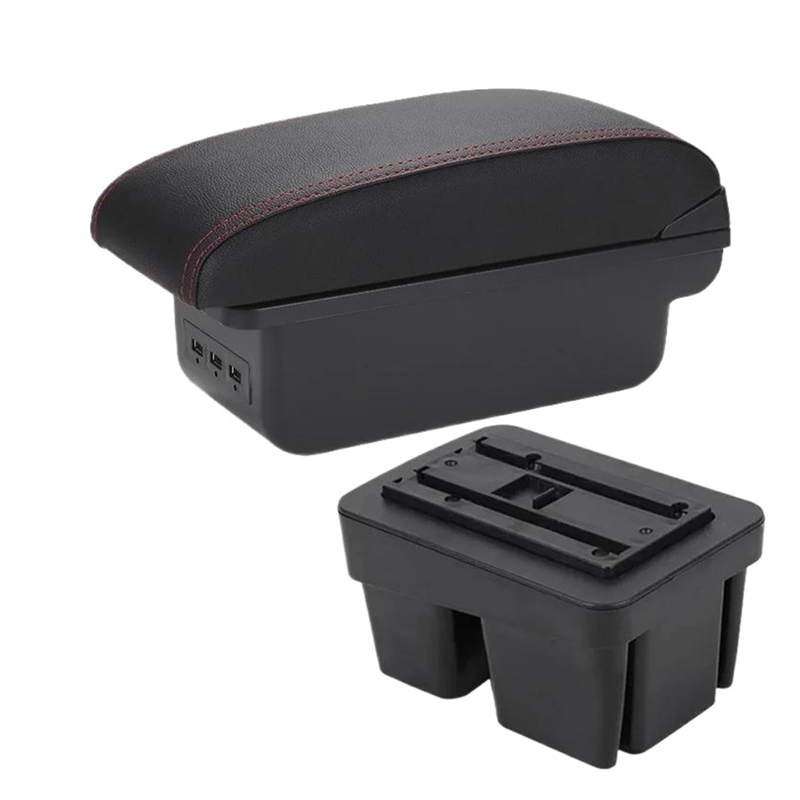 Für VW Für Golf 7 Mk7 2014-2018 2019 Armlehnenbox Autoarmlehne Innenraum Nachrüstteil Aufbewahrungsbox Autozubehör Auto Armlehnenbox(B1 Schwarz rot 3USB) von SCARXUSV