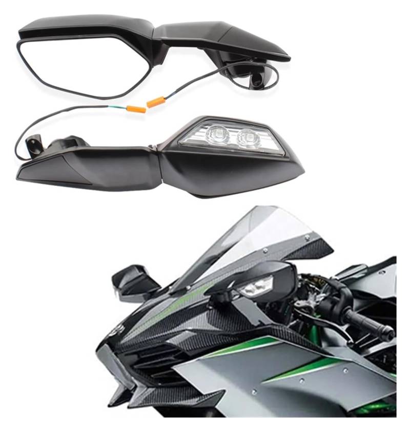 Motorrad Seitenspiegel Für K&awasaki Für NINJA H2 2015 2016 2017 2018 2019 2020 2021 2022 H2 ZX1002 Dekoration Motorrad Rückspiegel LED Blinker von SCBSTKBGGW