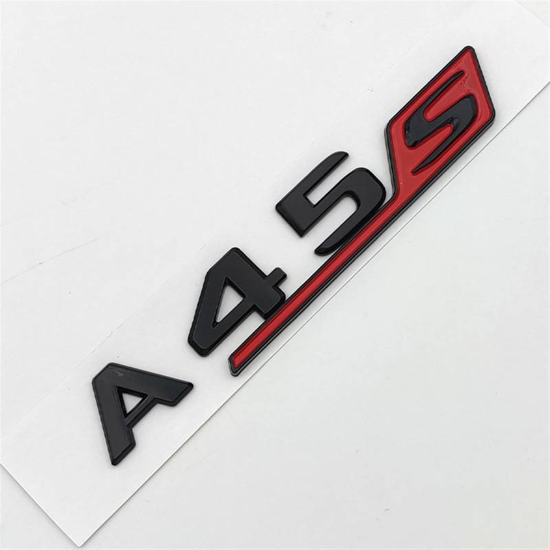 SCHAAN 3D ABS Rot Schwarz Chrom Auto Buchstaben Kofferraum Abzeichen Aufkleber A45S Emblem Logo Passend for Mercedes A45S AMG W177 W176 Zubehör Autoaufkleber (Color : Glossy Black Red) von SCHAAN