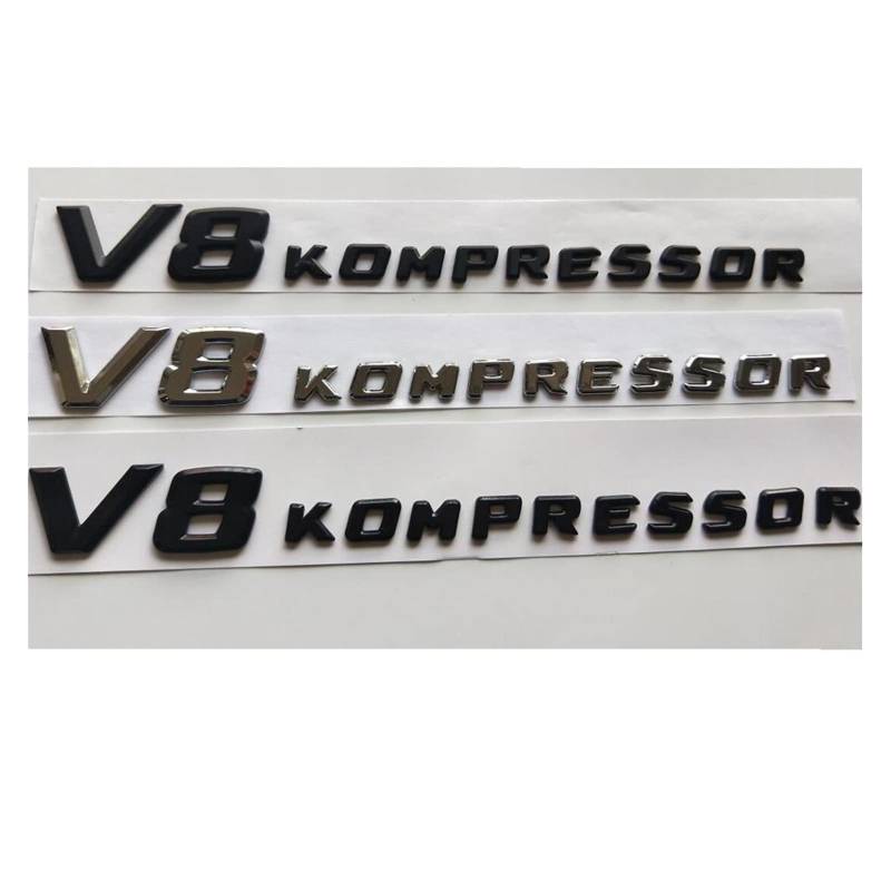 SCHAAN Chrom/Matt schwarz/glänzend schwarz V8 Kompressor. Buchstaben Abzeichen Emblem Embleme Aufkleber Aufkleber Fit for Mercedes Benz AMG V8KOMPressor. Autoaufkleber (Size : Gloss Black) von SCHAAN