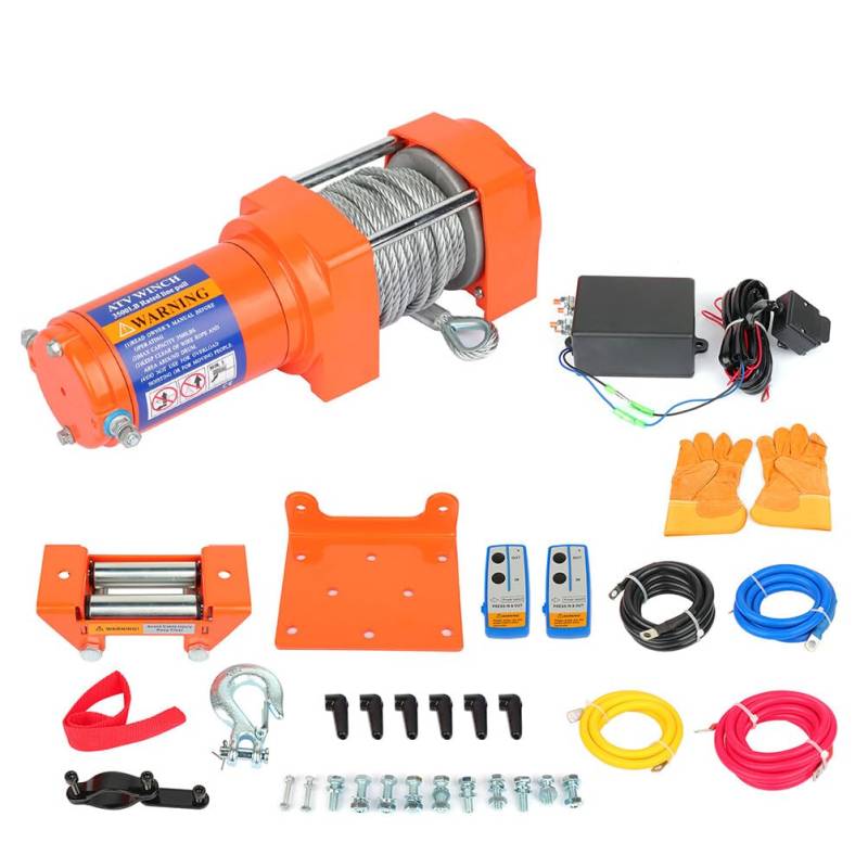 SCITOO Elektrische Seilwinde, 12 V, 1587 kg, Stahlkabel, Off-Road, mit kabelloser Fernbedienung von SCITOO