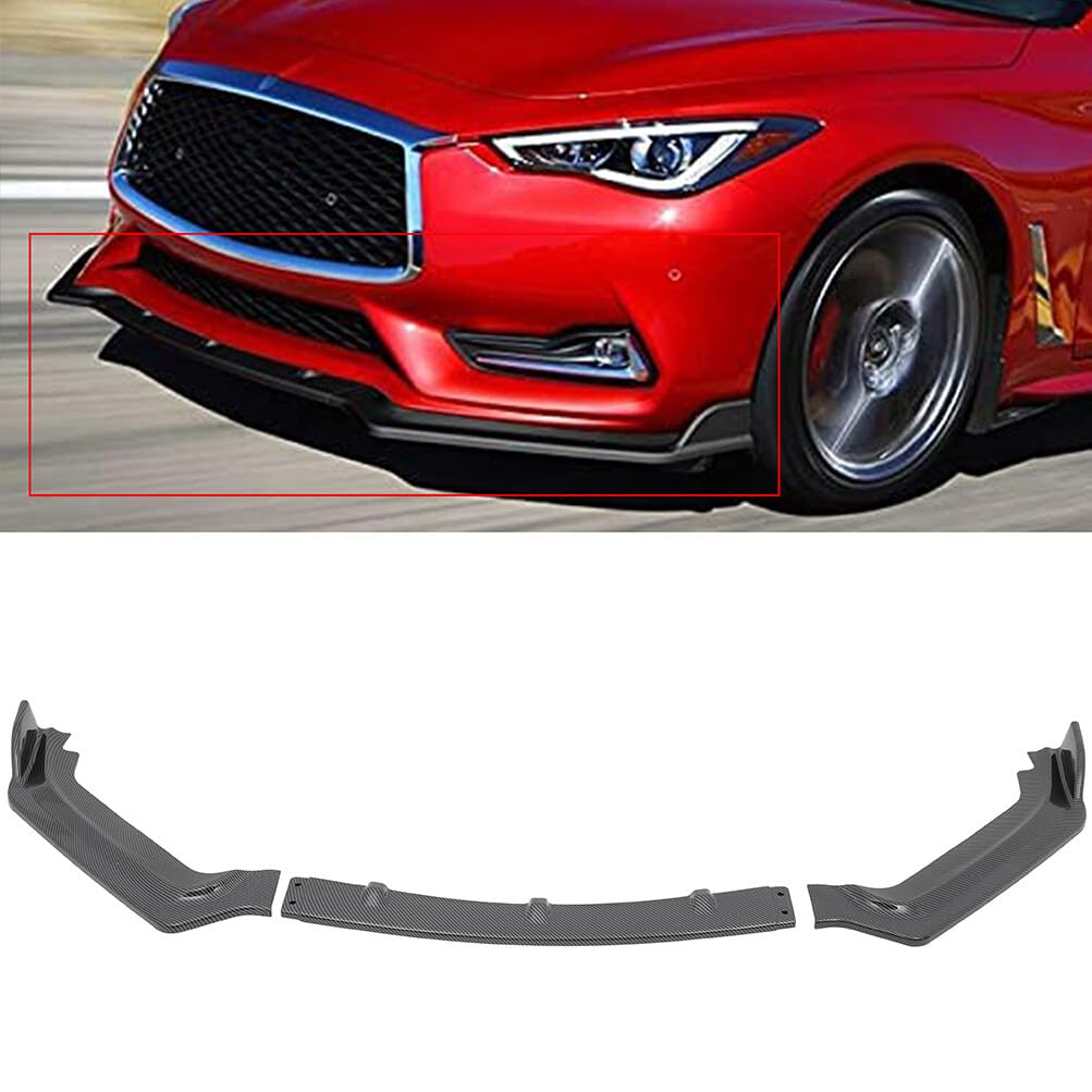 SCITOO Glänzende Carbon-Optik Frontstoßstangenlippe V-Stil passend für 2017-2020 für Infiniti Q60 Coupe PP Frontlippe Spoiler von SCITOO