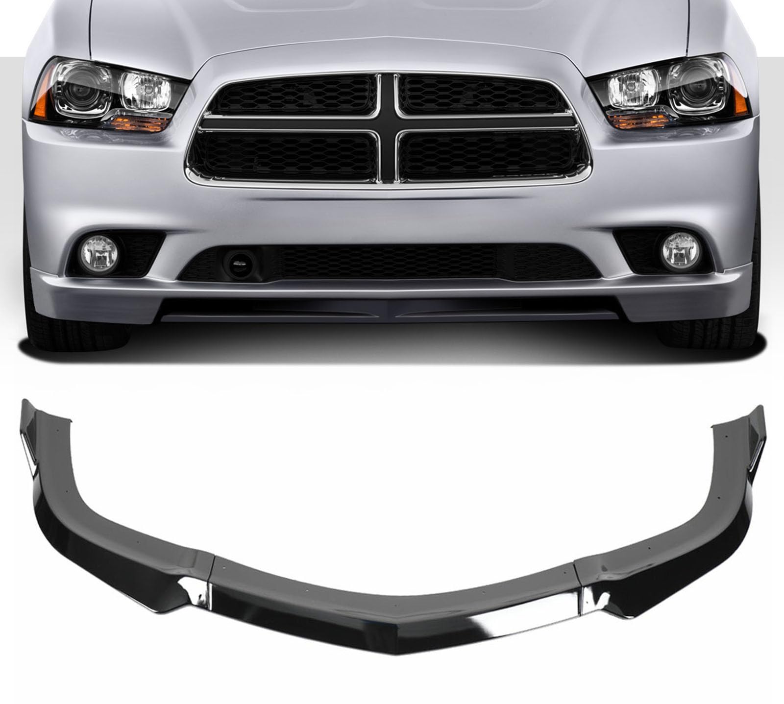 SCITOO Glänzende Schwarze PP-Frontstoßstangenlippe Kinnspoiler passend für 2011–2014 für Dodge Charger von SCITOO