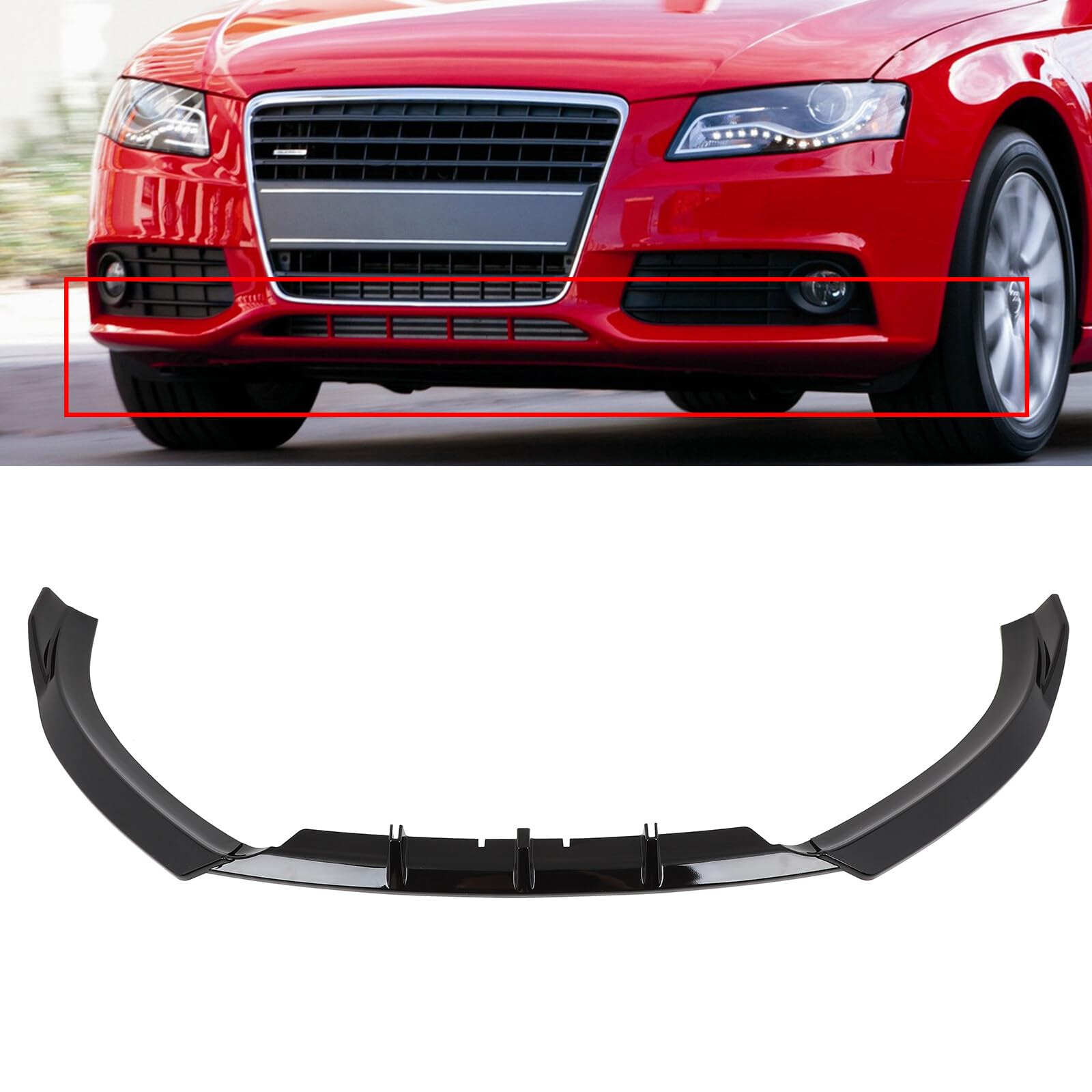 SCITOO Glänzende schwarze Frontstoßstangenlippe STP-Stil passend für 2009–2012 für Audi A4 B8 S-Line PP Frontlippe Spoiler von SCITOO