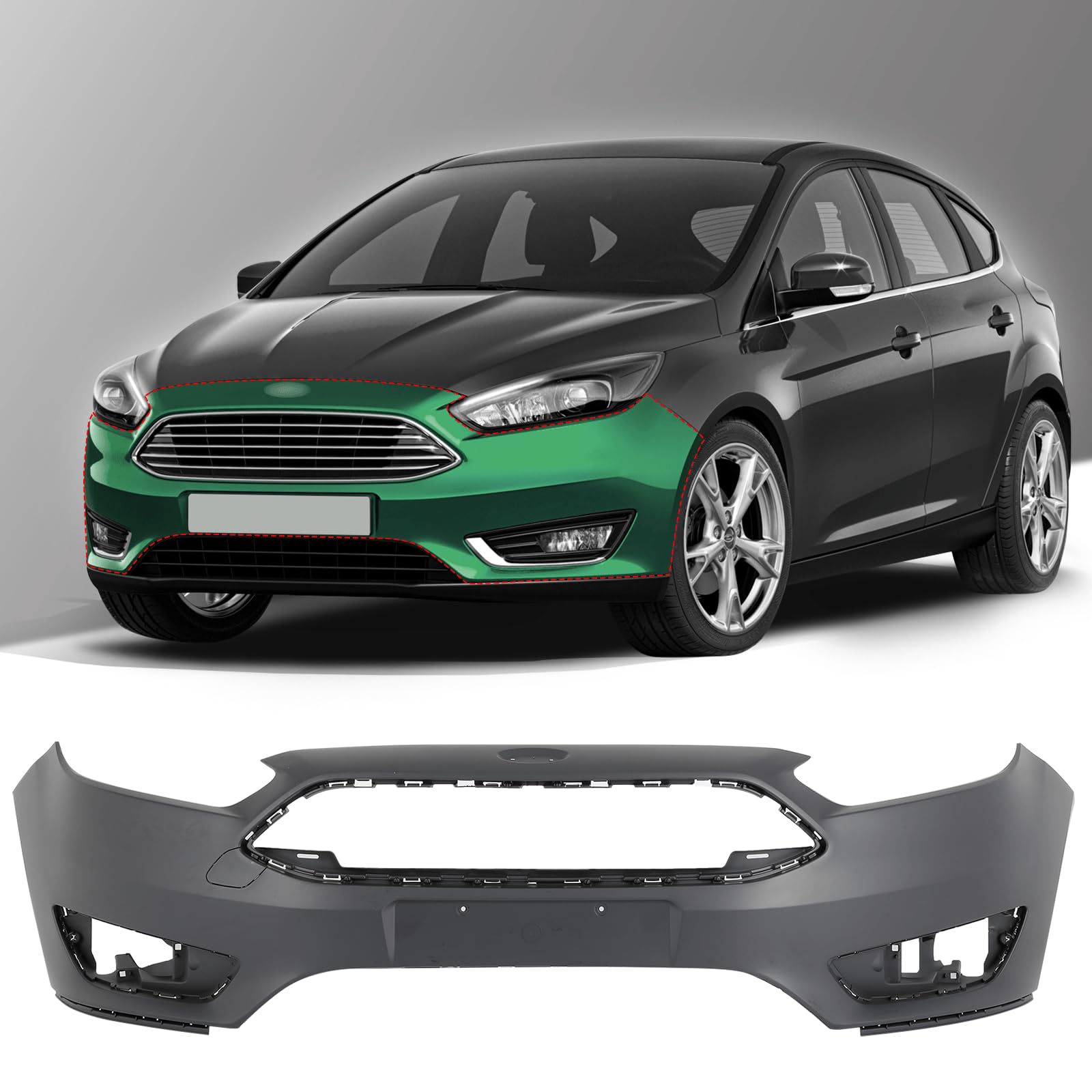 SCITOO Kunststoff-Frontstoßstangen-Abdeckung, Ersatz für 2015, 2016, 2017, 2018, für Ford Focus Preeding Bumper F1EZ17757CAPTM von SCITOO