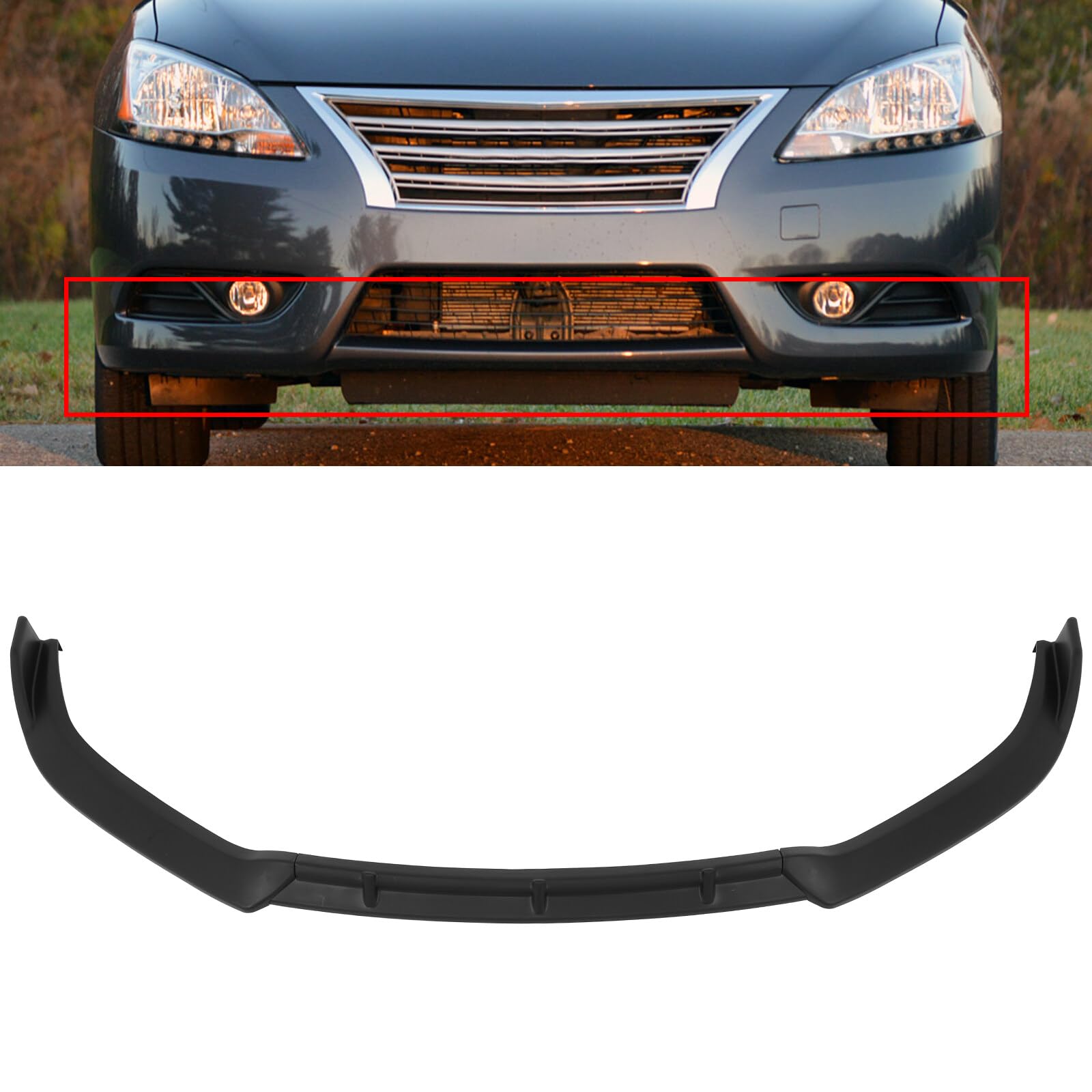 SCITOO Mattschwarze Frontstoßstangenlippe STP Stil, 3 Stück, passend für 2013–2015 für Nissan Sentra PP Frontlippe Spoiler von SCITOO