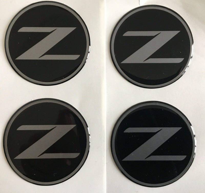 SCOOBY DESIGNS Felgen-Aufkleber für Nissan 350Z 370Z Z Logo, gewölbt, 4 Stück, Schwarz / Silber (50 mm) von SCOOBY DESIGNS