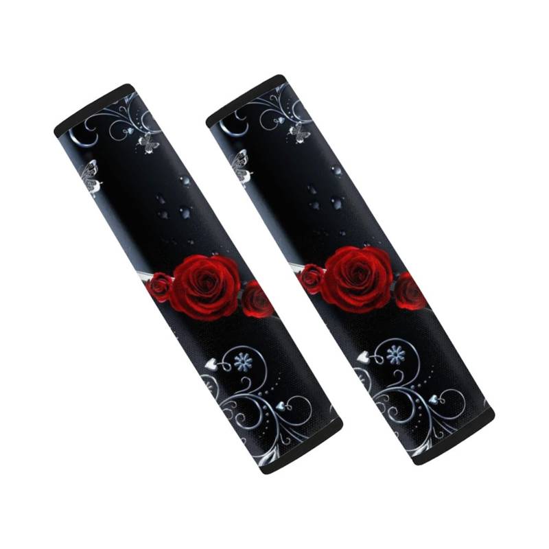 SCRAWLGOD Gothic Rose Auto-Sicherheitsgurtbezüge für Damen, Jugendliche, Mädchen, Universal-Autozubehör, Sicherheitsgurt-Pads, weicher Sicherheitsgurt-Kissen für Erwachsene von SCRAWLGOD