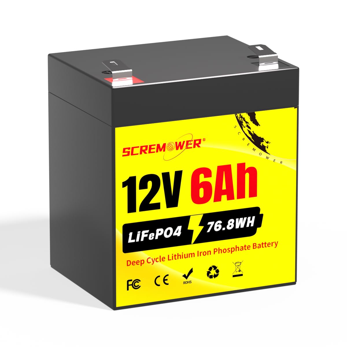 12V 6Ah Lifepo4 Batterie Eingebautes BMS 76.8W Wiederaufladbare Lithium-Batterie für Beleuchtung, Notstromversorgung, Fischfinder, Alarmsysteme, Aufsitzspielzeug, Radio, Solarbatterie von SCREMOWER