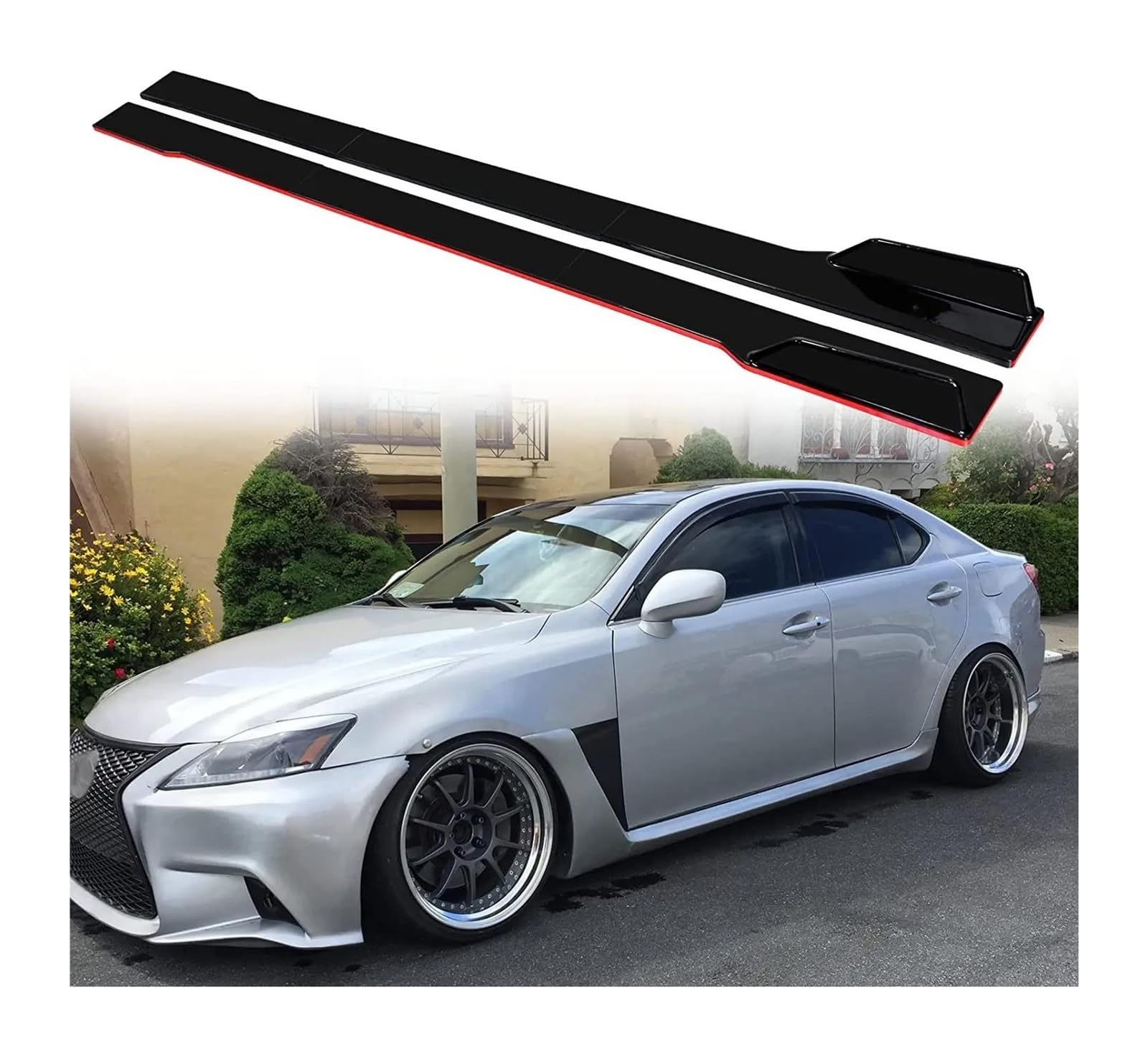 Auto-Heckspoiler für C&hevy Camaro LT LS 2010–2015, 199,9 cm, Seitenschweller, Splitter, Spoiler, Lippe, Wippe, Erweiterungen, Karosserie-Set, Auto-Stoßstangen (schwarz mit roter Seite) von SCSTHRCRA