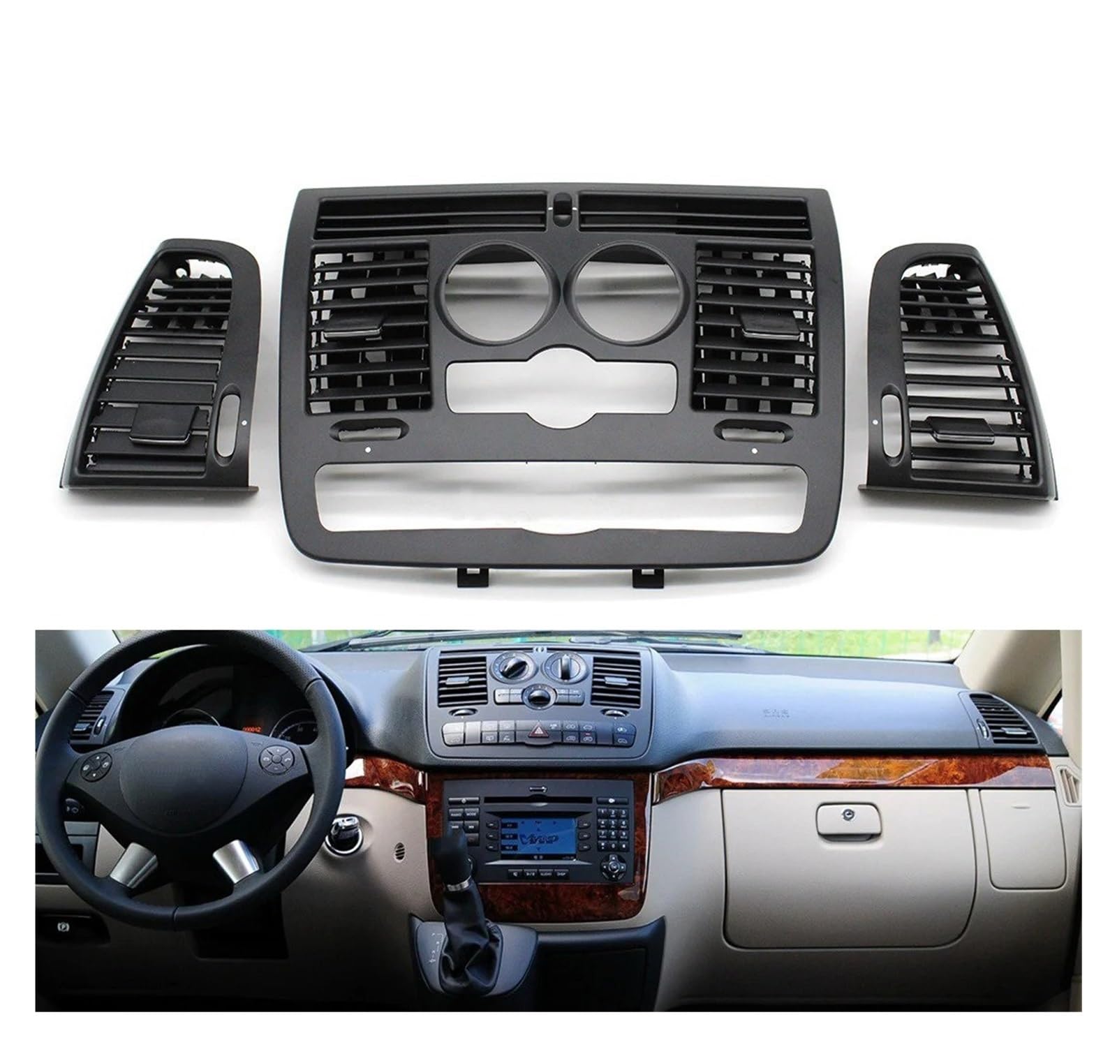 Interieur Dekor Für Benz Für Vito Für Viano W636 W639 6368300300 6368300200 Front Dash Zentrale Links Rechts Klimaanlage Ac Vent Grill Abdeckung Auto-Innendekoration(Model A 3PCS Set) von SCUASKJ