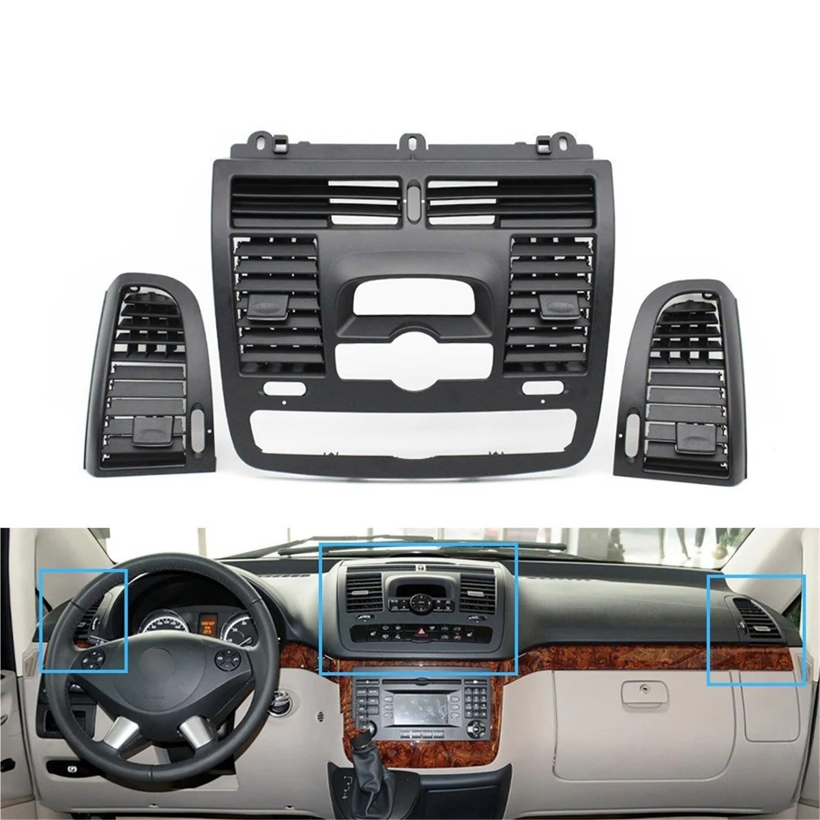 Interieur Dekor Für Benz Für Vito Für Viano W639 W636 2004-2010 2011 2012 2013 2014 2015 Auto AC Vent Grille Links Rechts Zentrale Air Vent Outlet Abdeckung Panel Auto-Innendekoration(Model B 3PCS Set von SCUASKJ