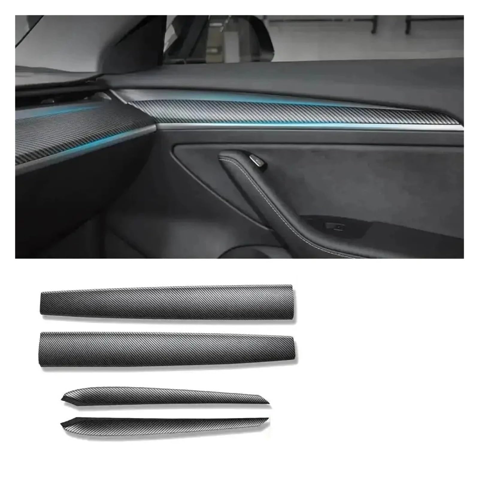 Interieur Dekor Für Modell 3 Für Modell Y 2019 2020 2021 2022 2023 2024 Armaturenbrettabdeckung Und Türverkleidung Auto-Innendekoration(Matte Carbon 4PCS) von SCUASKJ