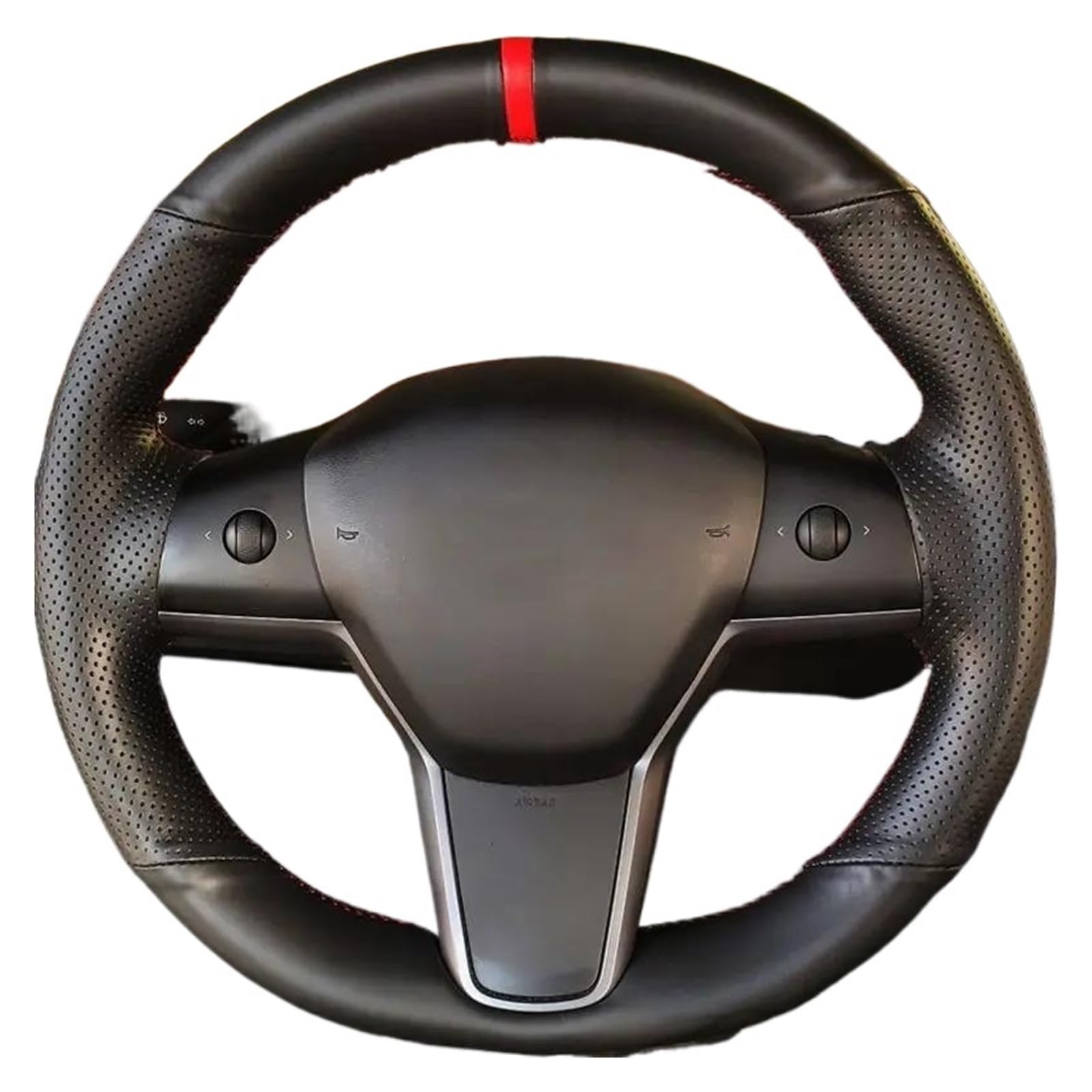 Lenkradabdeckung DIY Schwarz Mikrofaser Leder Hand-genäht Für Tesla Für Modell 3 2015-2020 Für Modell Y 2019 2020 Auto Lenkrad Abdeckung Lenkradbezug(Gray Thread) von SCUASKJ