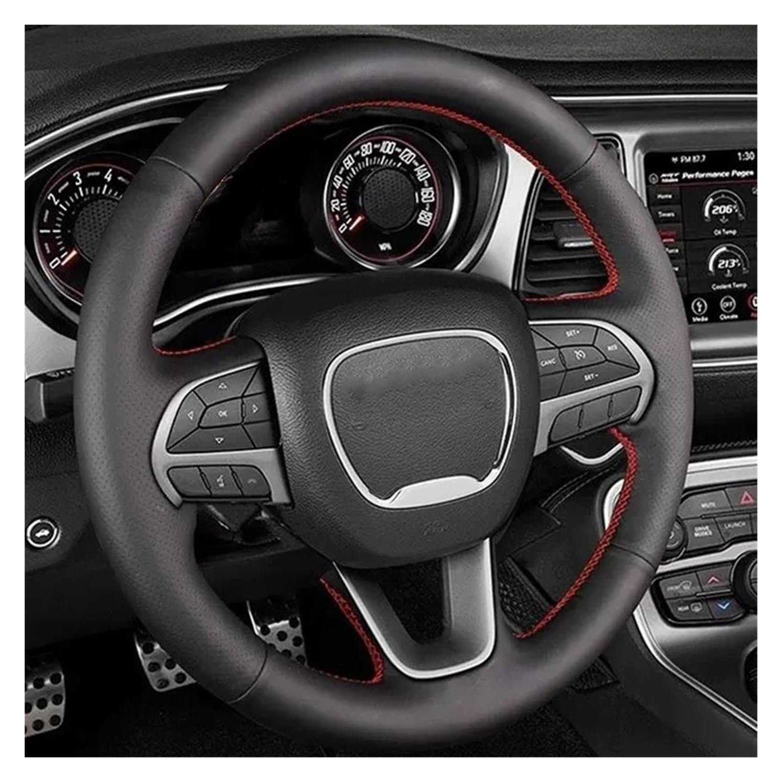 Lenkradabdeckung Für Dodge Für Challenger Für Ladegerät 2015-2021 Für Durango 2018-2021 DIY Schwarz Mikrofaser Leder Auto Lenkrad Abdeckung Lenkradbezug(Gray Thread) von SCUASKJ