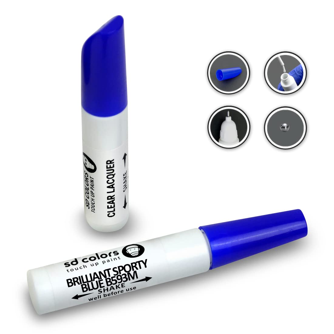 SD COLORS 12 ml Touch-Up-Farbe, Klarlack und Grundierung mit Pinsel - Brilliant Blue (B593M) - Kompatibel mit Honda - Kratzer, Chips und Lackreparatur von SD COLORS