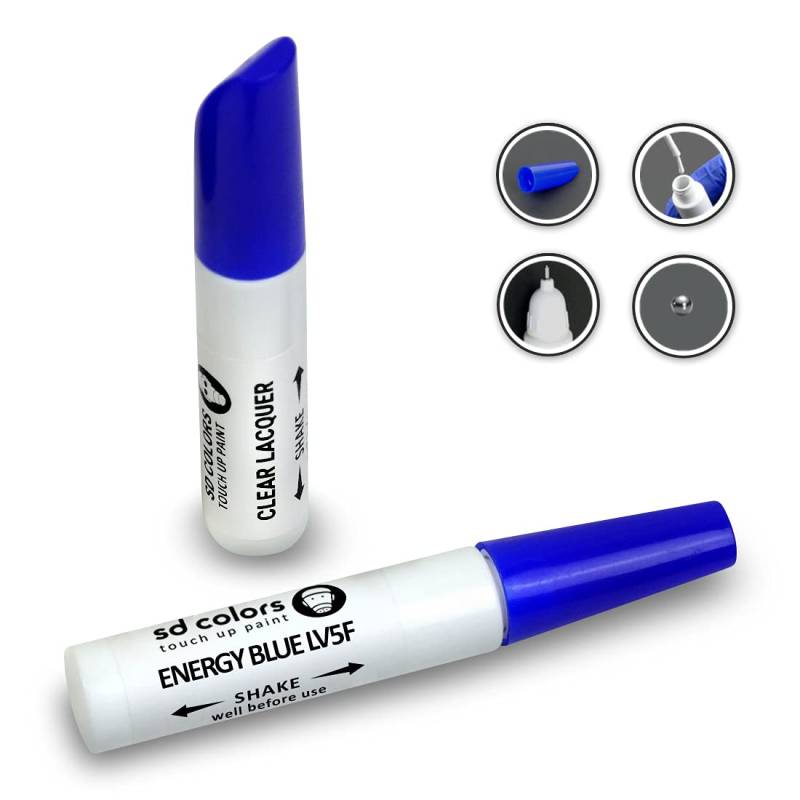 SD COLORS 12 ml Touch-Up-Farbe, Klarlack und Grundierung mit Pinsel - Energy Blue (LV5F) - Kompatibel mit VW/Audi - Kratzer, Chips und Lackreparatur von SD COLORS