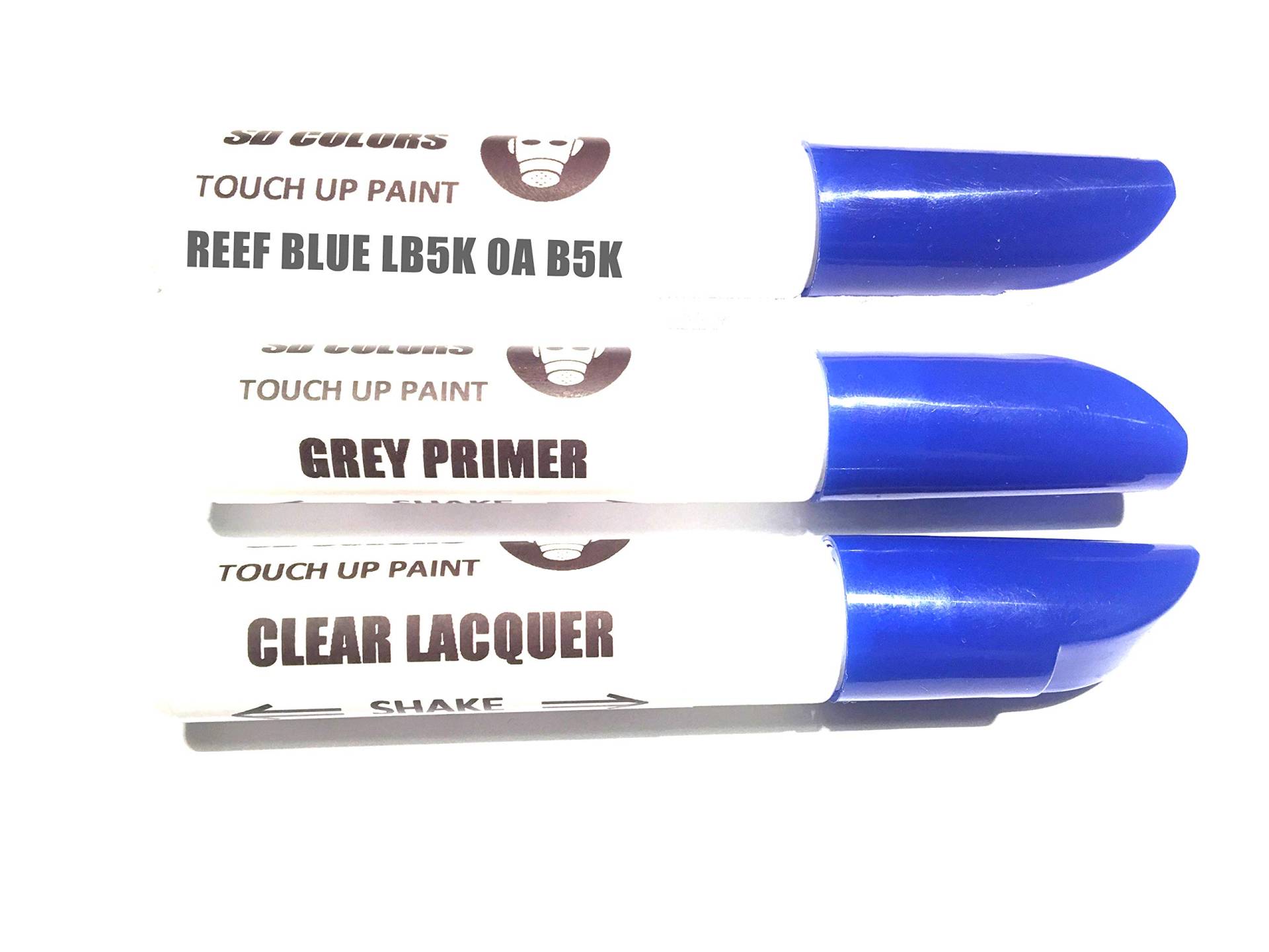 SD COLORS 12 ml Touch-Up-Farbe, Klarlack und Grundierung mit Pinsel - Reef Blue (LB5K) - Kompatibel mit VW/Audi - Kratzer, Chips und Lackreparatur von SD COLORS