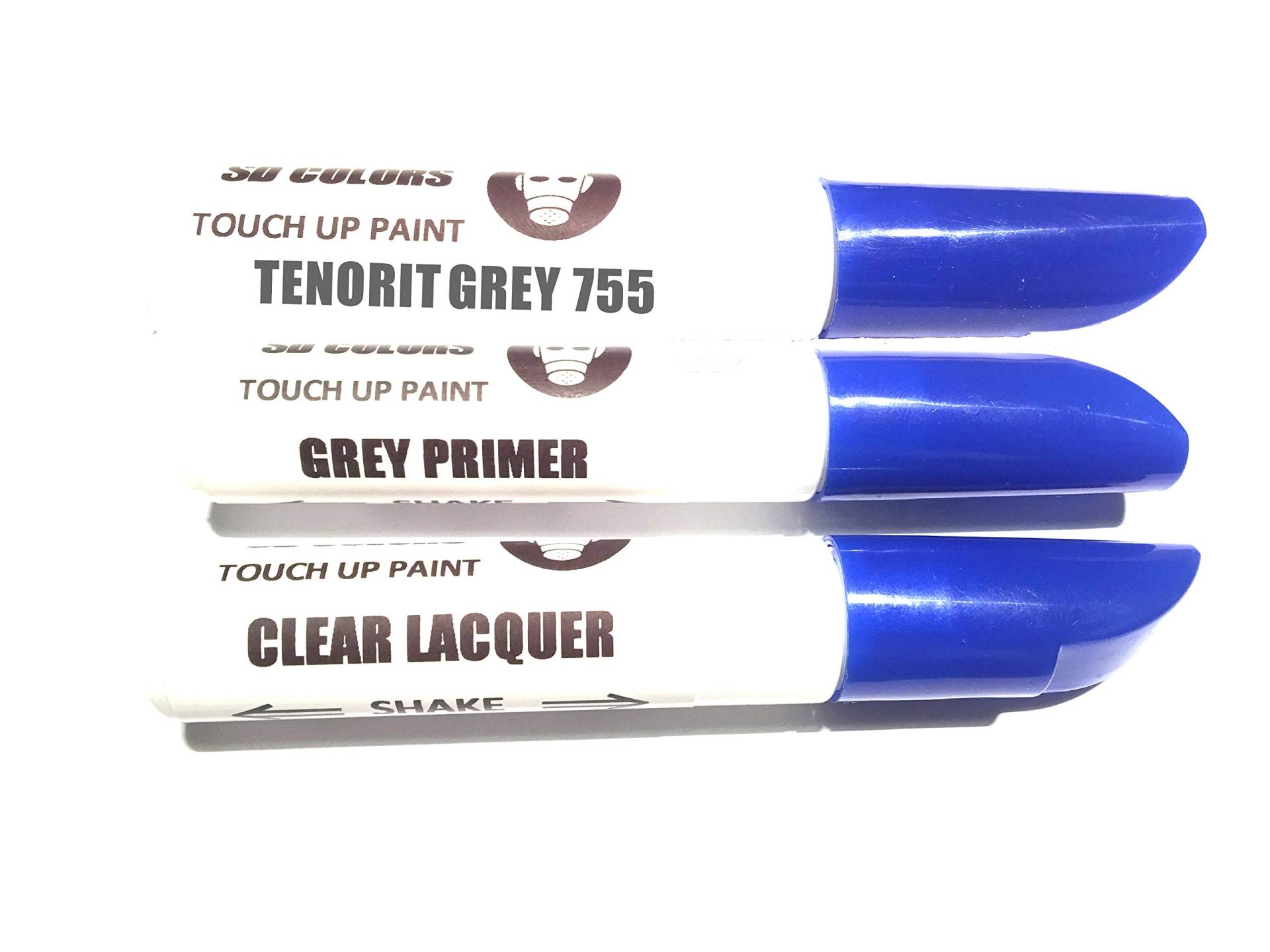 SD COLORS 12 ml Touch-Up-Farbe, Klarlack und Grundierung mit Pinsel - TENORIT Grey (755) - Kompatibel mit Mercedes - Kratzer, Chips und Lackreparatur von SD COLORS