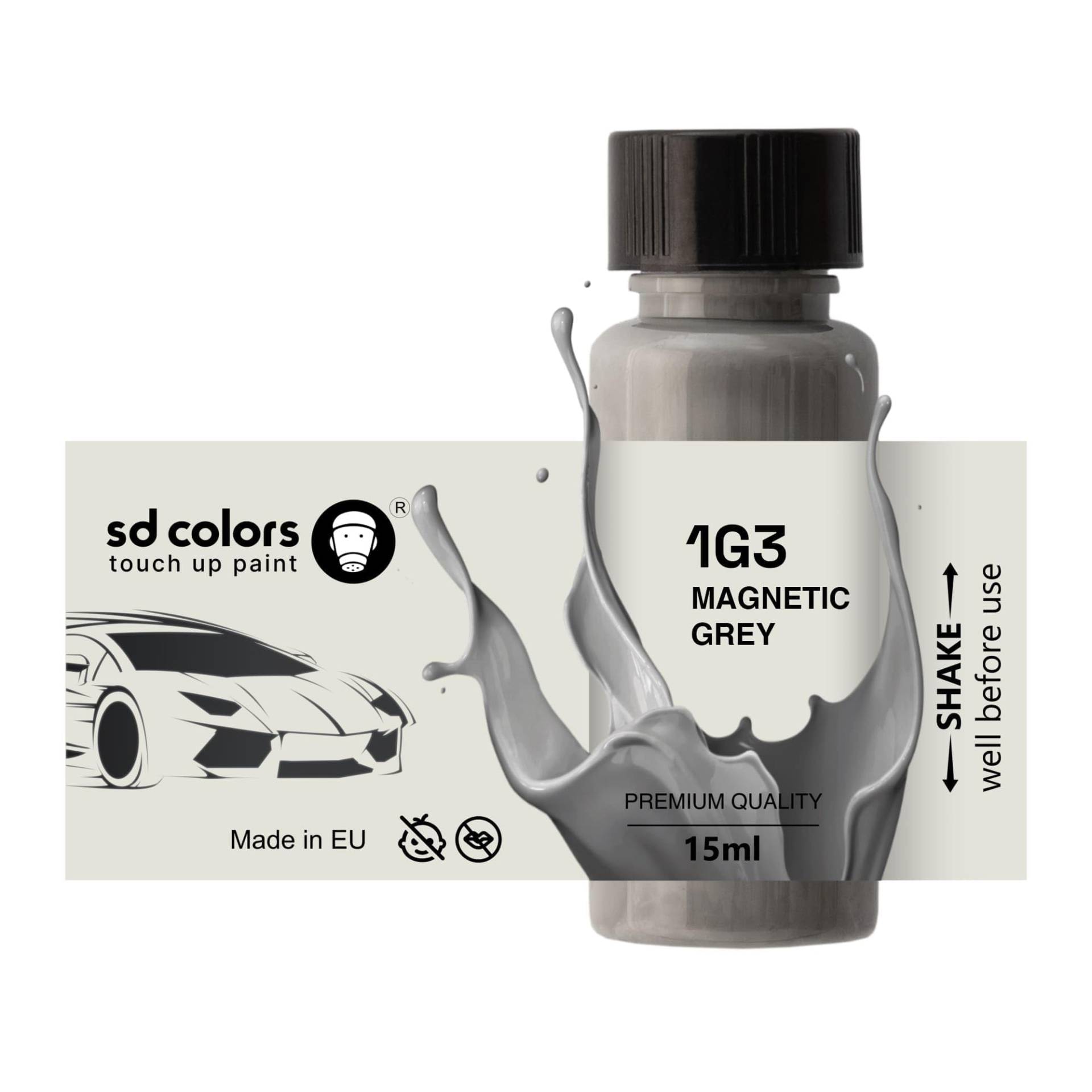 SD COLORS 1G3 Ausbesserungslack, magnetisch, Grau, 15 ML, Reparatur-Pinsel, Farbcode 1G3 Magnetgrau (Farbe) von SD COLORS