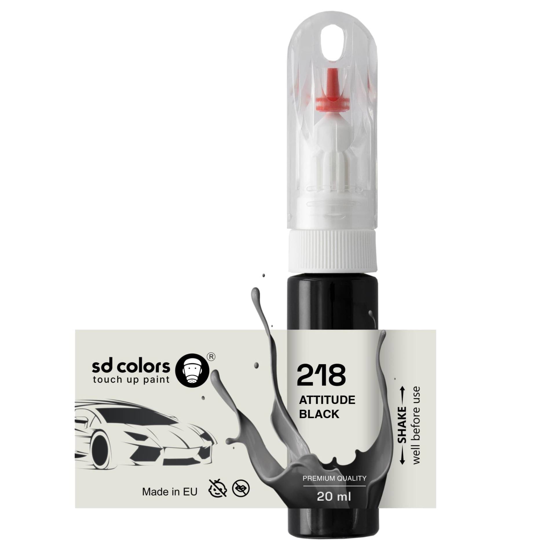 SD COLORS ATTITUDE BLACK 218 Lackstift, 20 ML, praktischer Pinsel zur Reparatur von Kratzern von SD COLORS