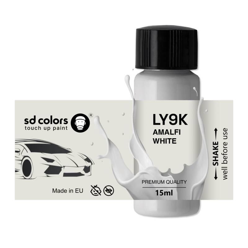 SD COLORS Amalfi White LY9K Ausbesserungslack, 15 ML, Reparatur-Pinsel, Farbcode LY9K Amalfi White (Farbe) von SD COLORS