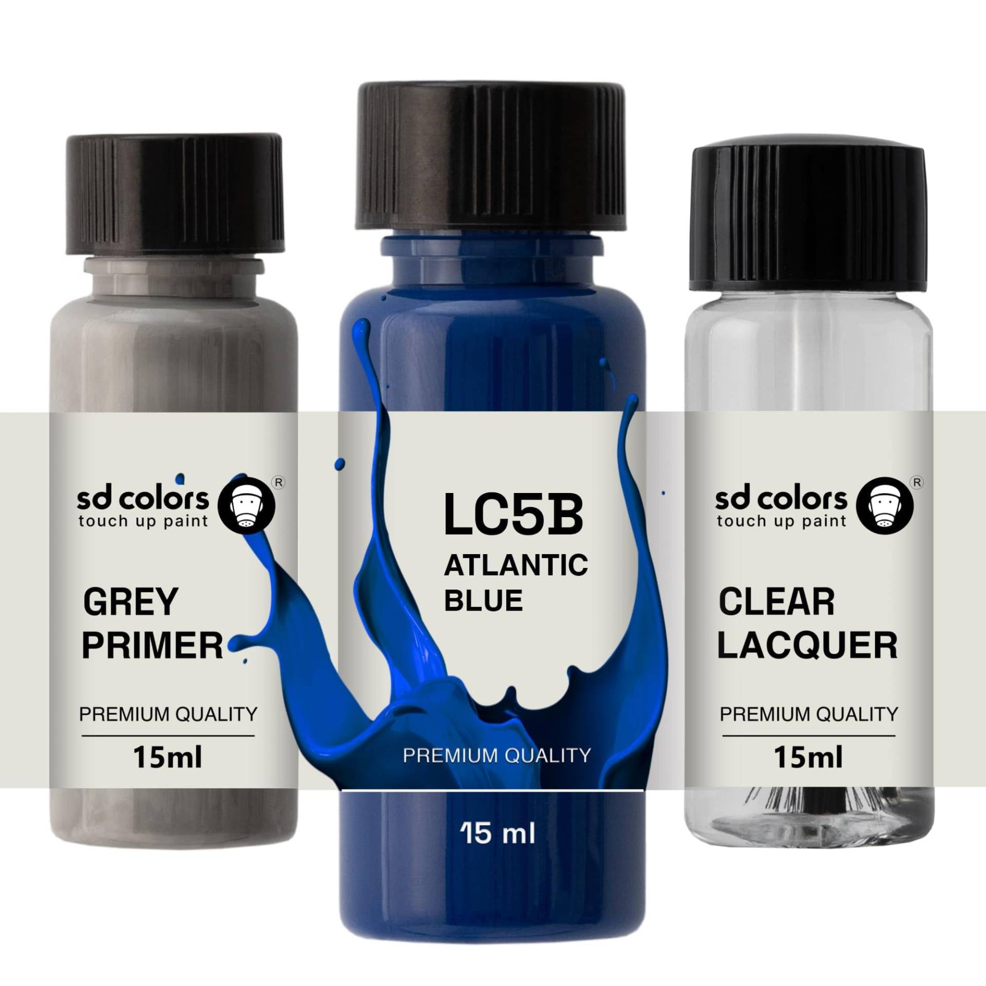 SD COLORS Atlantic Blue LC5B Lackreparaturfarbe, 15 ML, mit Pinsel, Farbcode LC5B Atlantikblau (Farbe + Grundierung + Lack) von SD COLORS