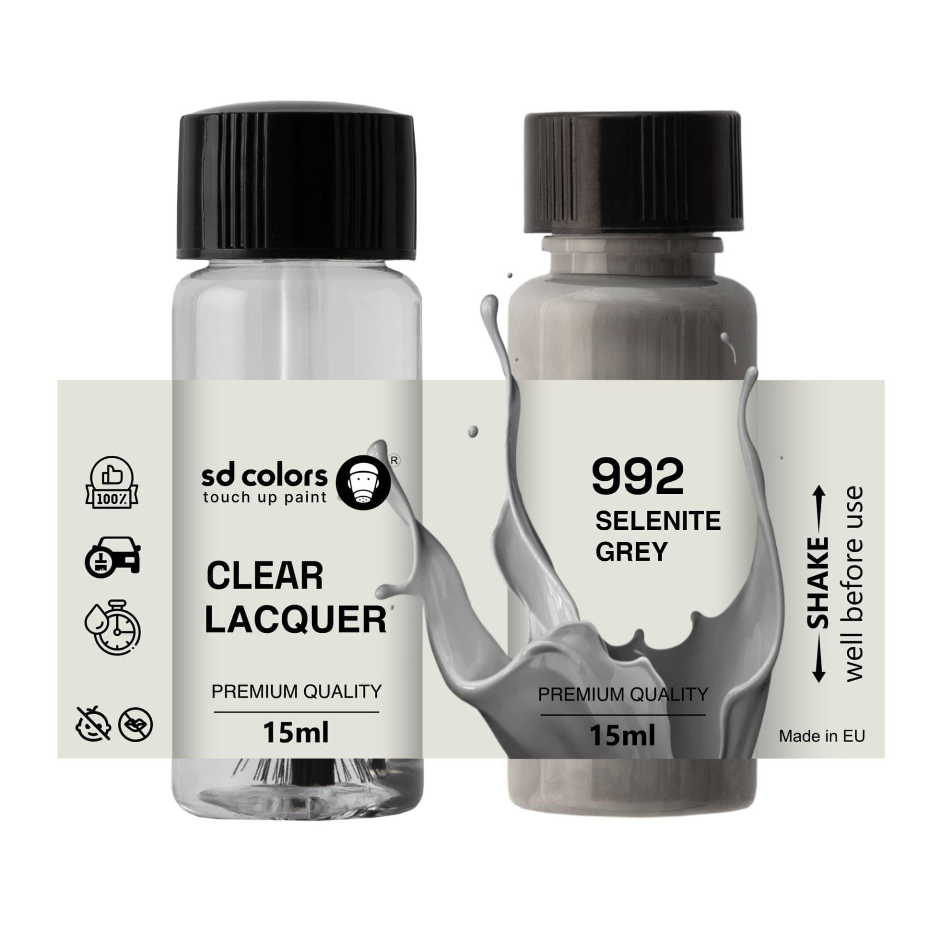 SD COLORS Ausbesserungslack, Farbcode 992/7992, SELENITGRAU (Farbe + Lack), 15 ML von SD COLORS