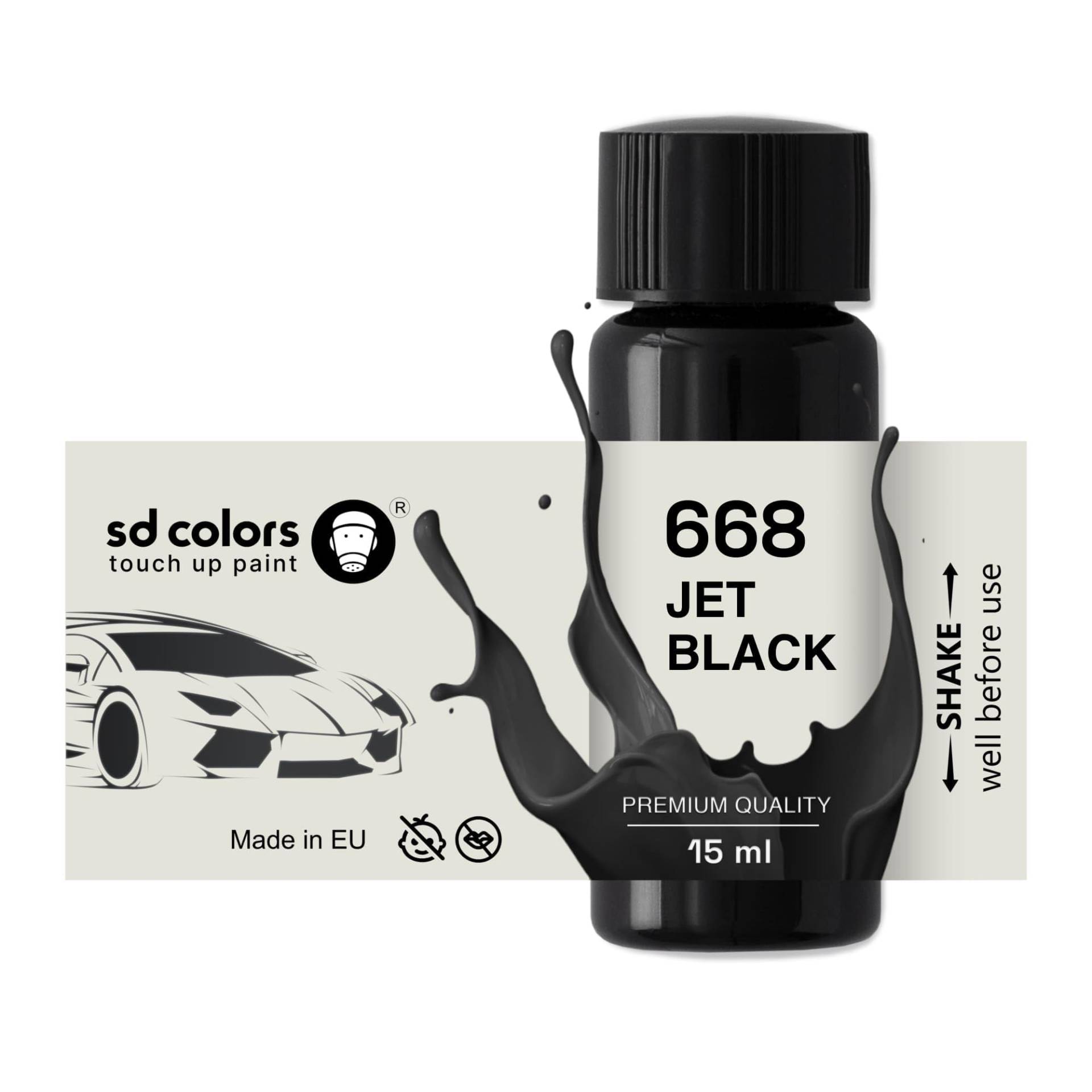 SD COLORS Ausbesserungslack, Jet Black 668, 15 ML, Reparatur-Pinsel, Farbcode 668 Tiefschwarz (Farbe) von SD COLORS