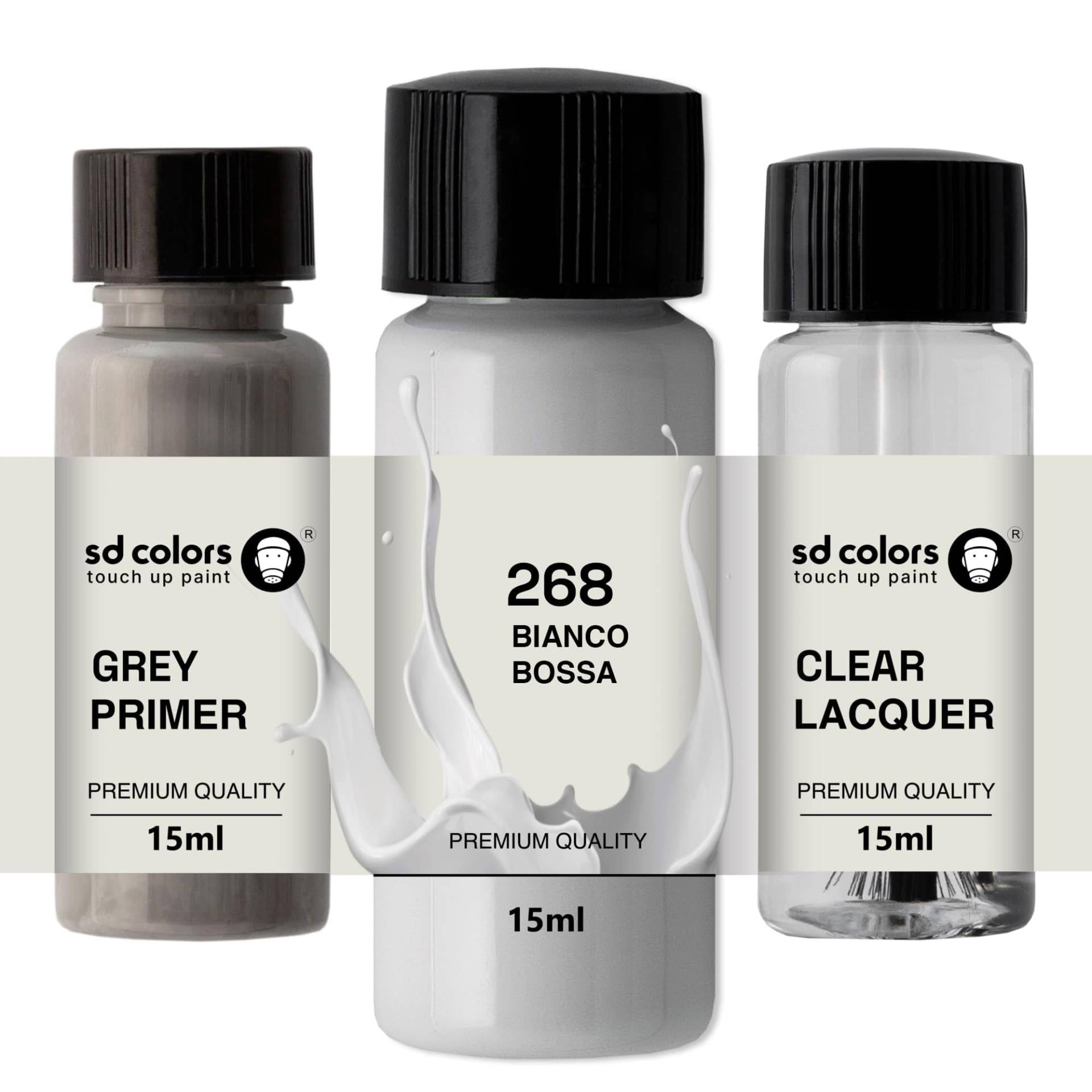 SD COLORS Ausbesserungslack für Bianco Boss Nova 268 268A 268/A 674 934, 15 ML, Reparatur-Pinsel (Farbe + Grundierung + Lack) von SD COLORS