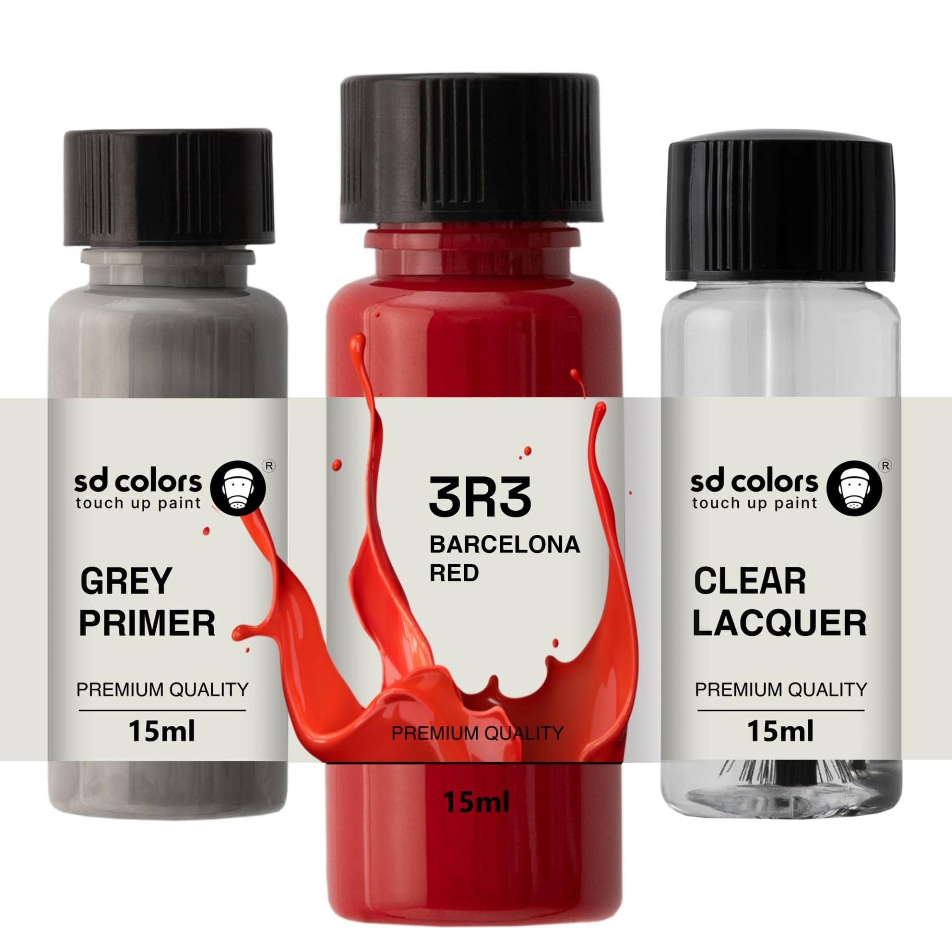 SD COLORS Barcelona Red 3R3 Ausbesserungslack, 15 ML, Reparatur-Pinsel, Farbcode 3R3 (Farbe + Grundierung + Lack) von SD COLORS