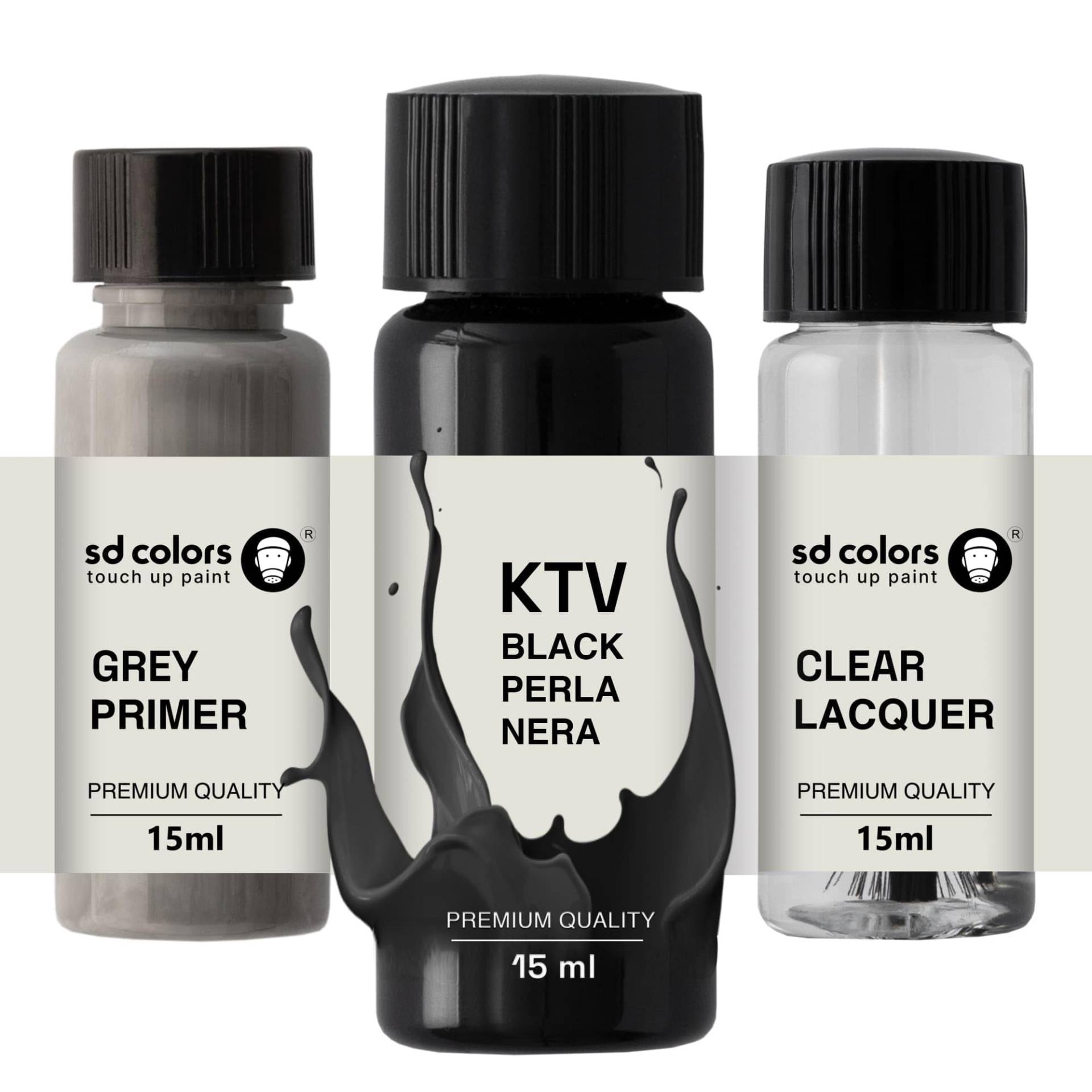 SD COLORS Black Perla Nera KTV Ausbesserungslack, 15 ML, Reparatur-Pinsel, Farbcode KTV Black Perla Nera (Farbe + Grundierung + Lack) von SD COLORS