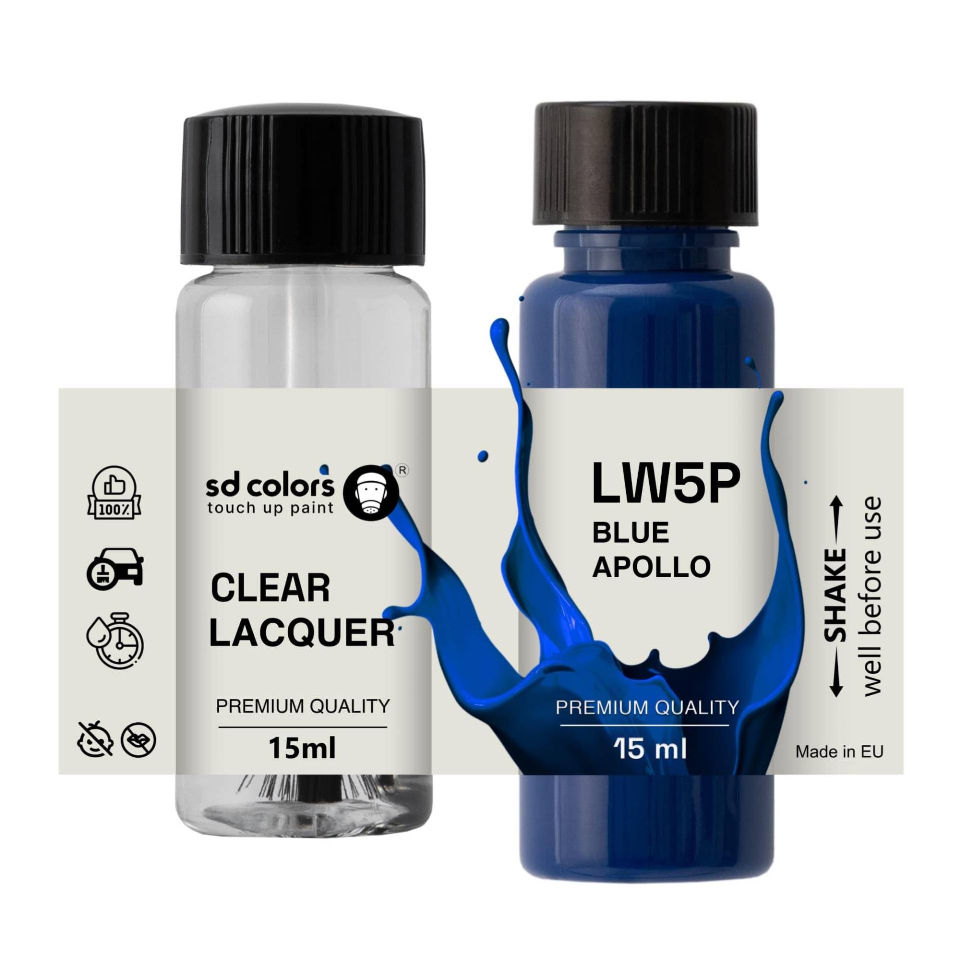 SD COLORS Blue Apollo LW5P Lackreparaturfarbe, 15 ML, mit Pinsel, Farbcode LW5P Blue Apollo (Farbe + Lack) von SD COLORS